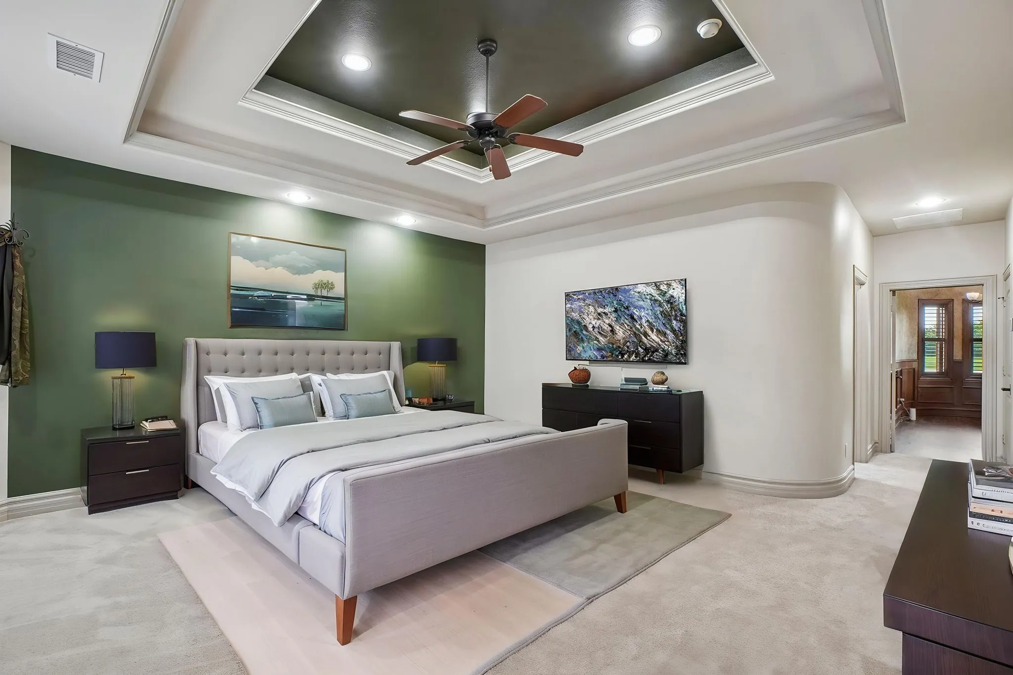 Oversized primary bedroom, virtually staged