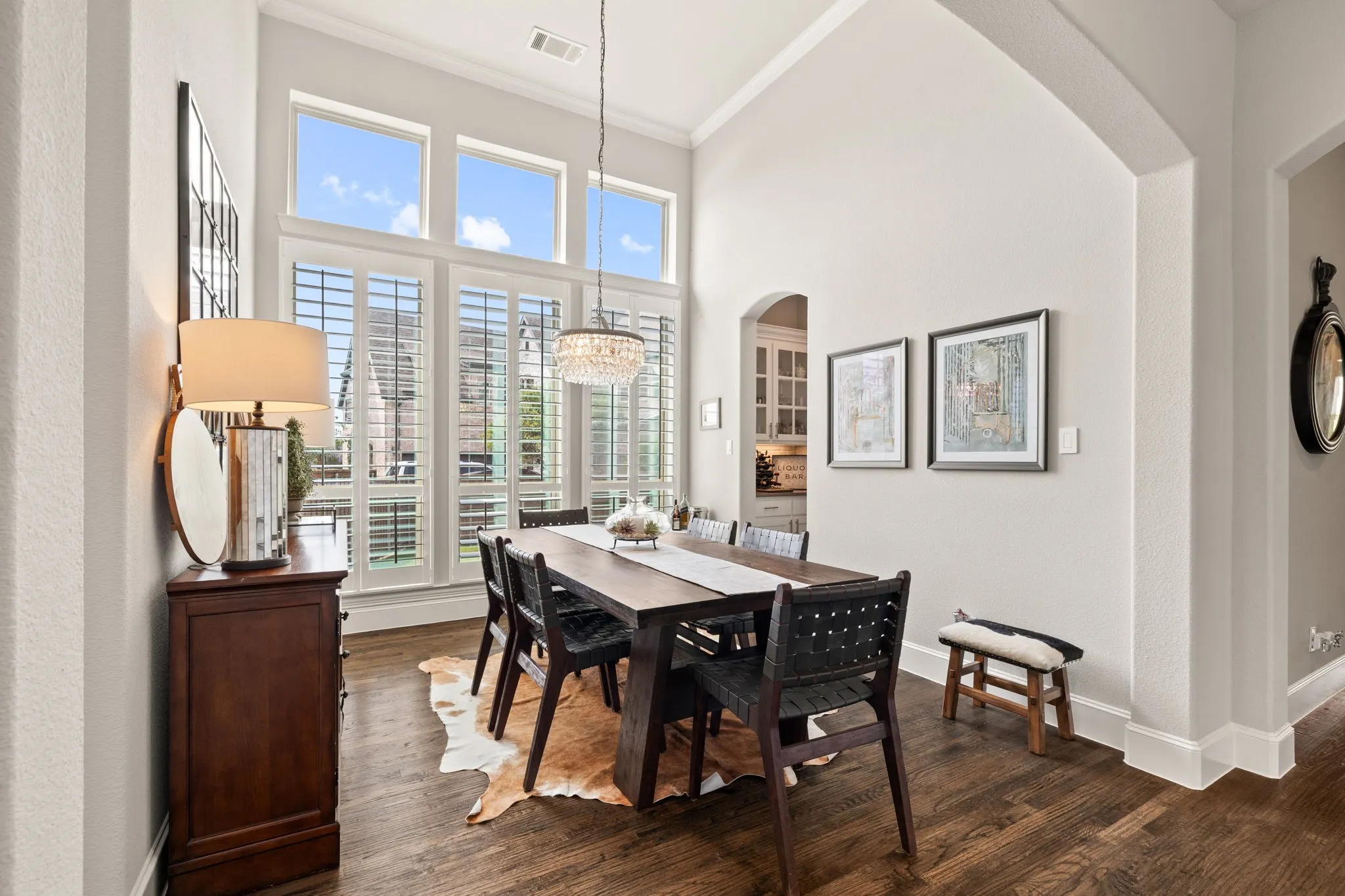 Elegant yet comfortable formal dining with designer chandelier.