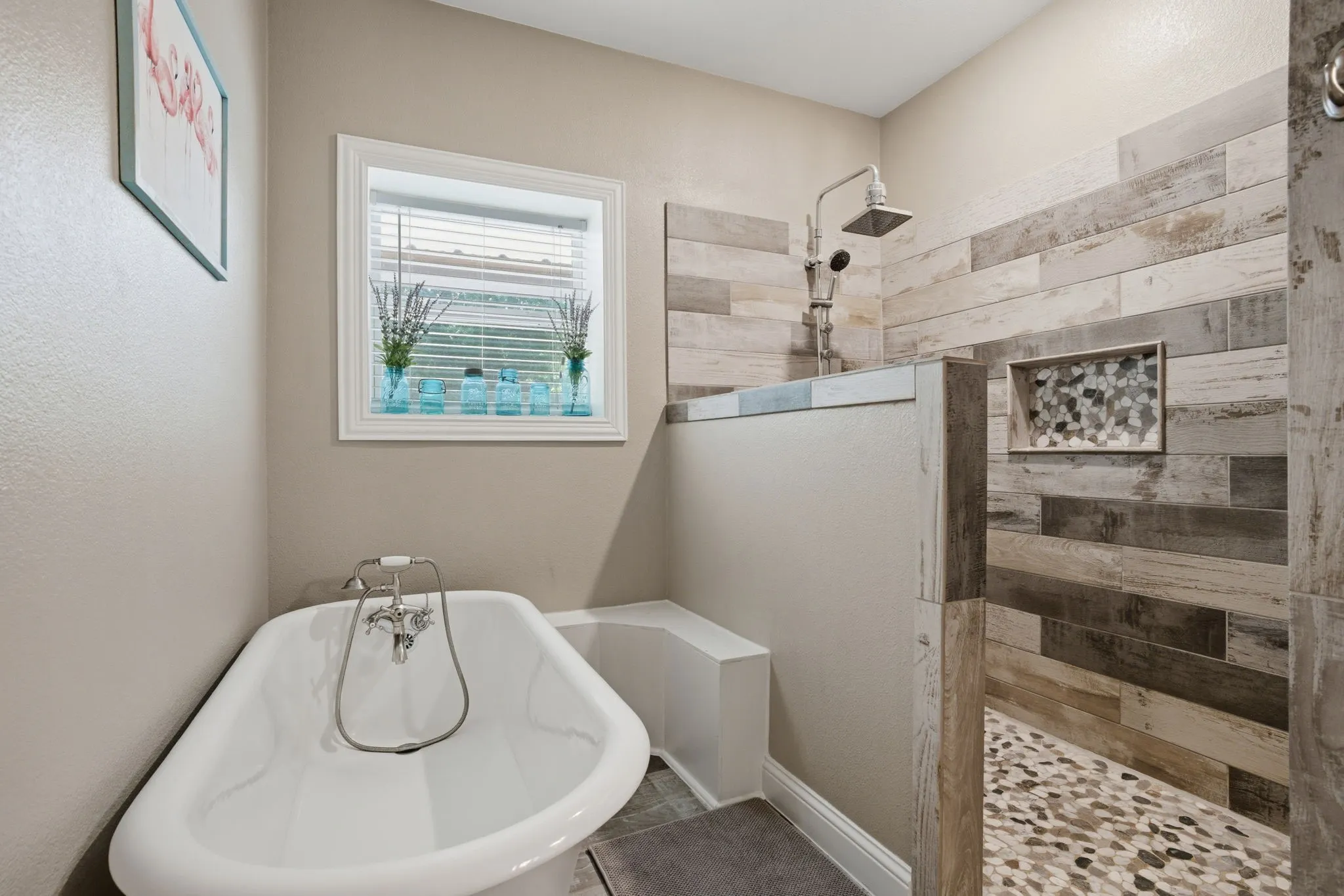 Claw foot tub and Oversized walk in shower