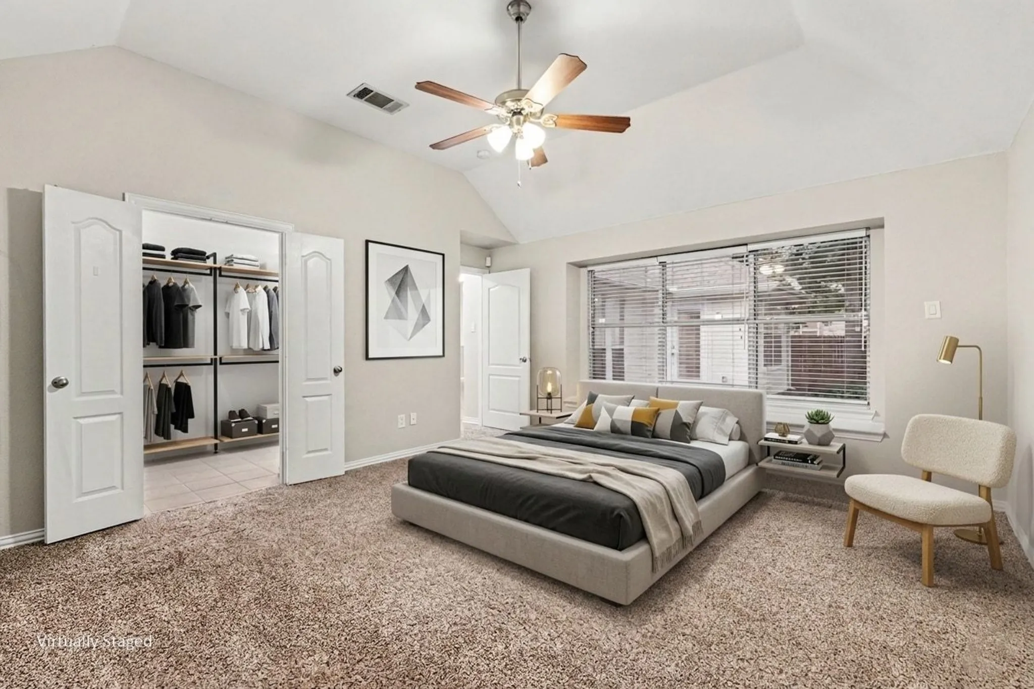Virtually staged primary bedroom