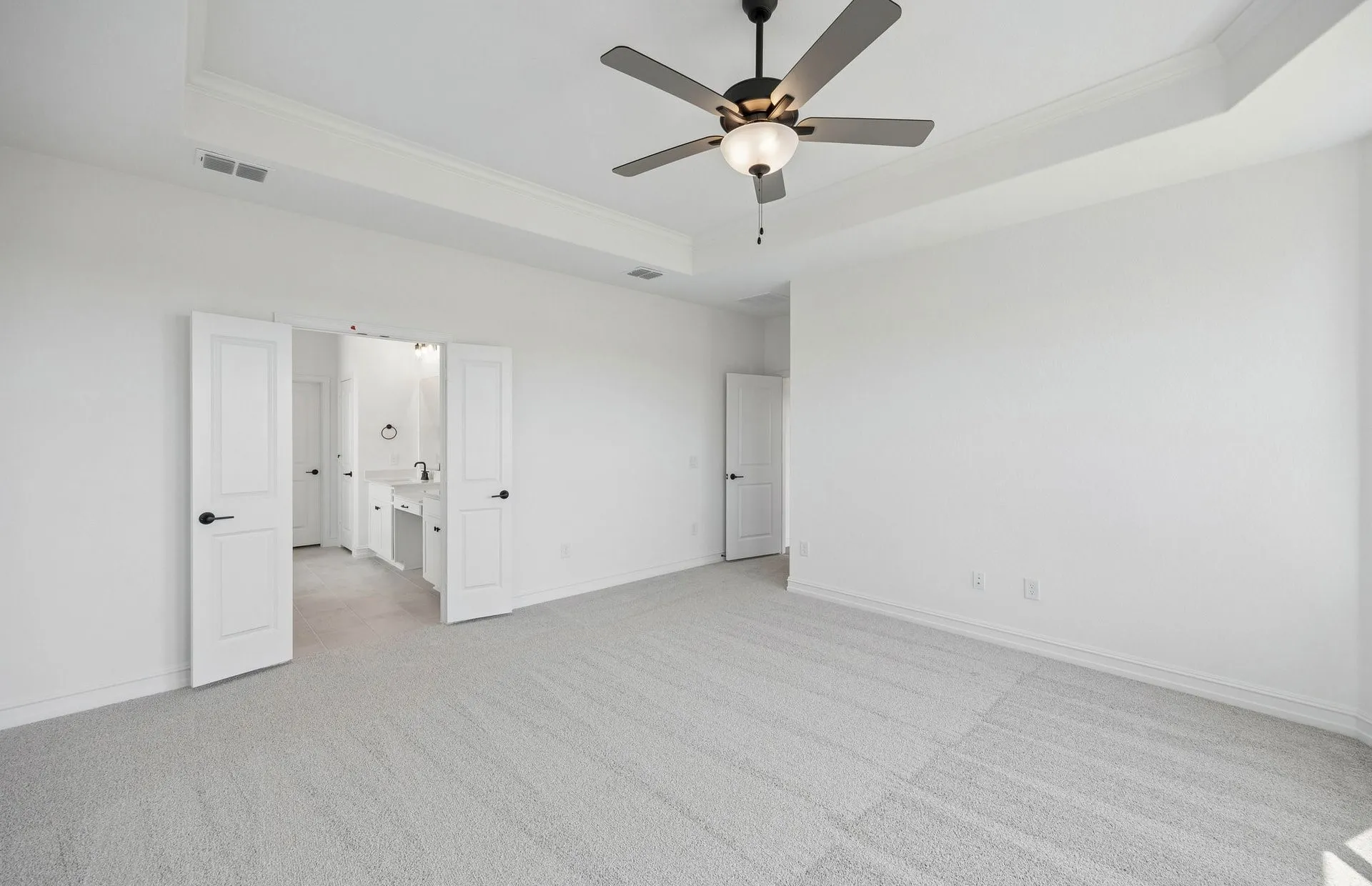 Tray ceiling in primary bedroom