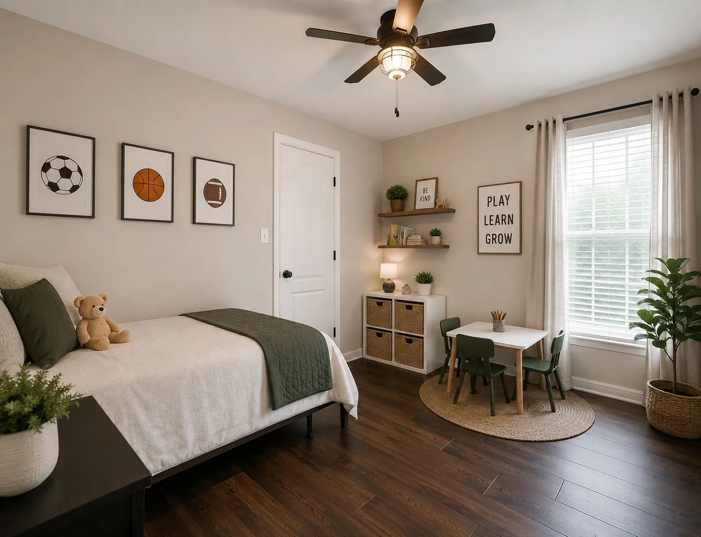 This is an AI image of bedroom 3 to imagine what this space might look like with different furniture
