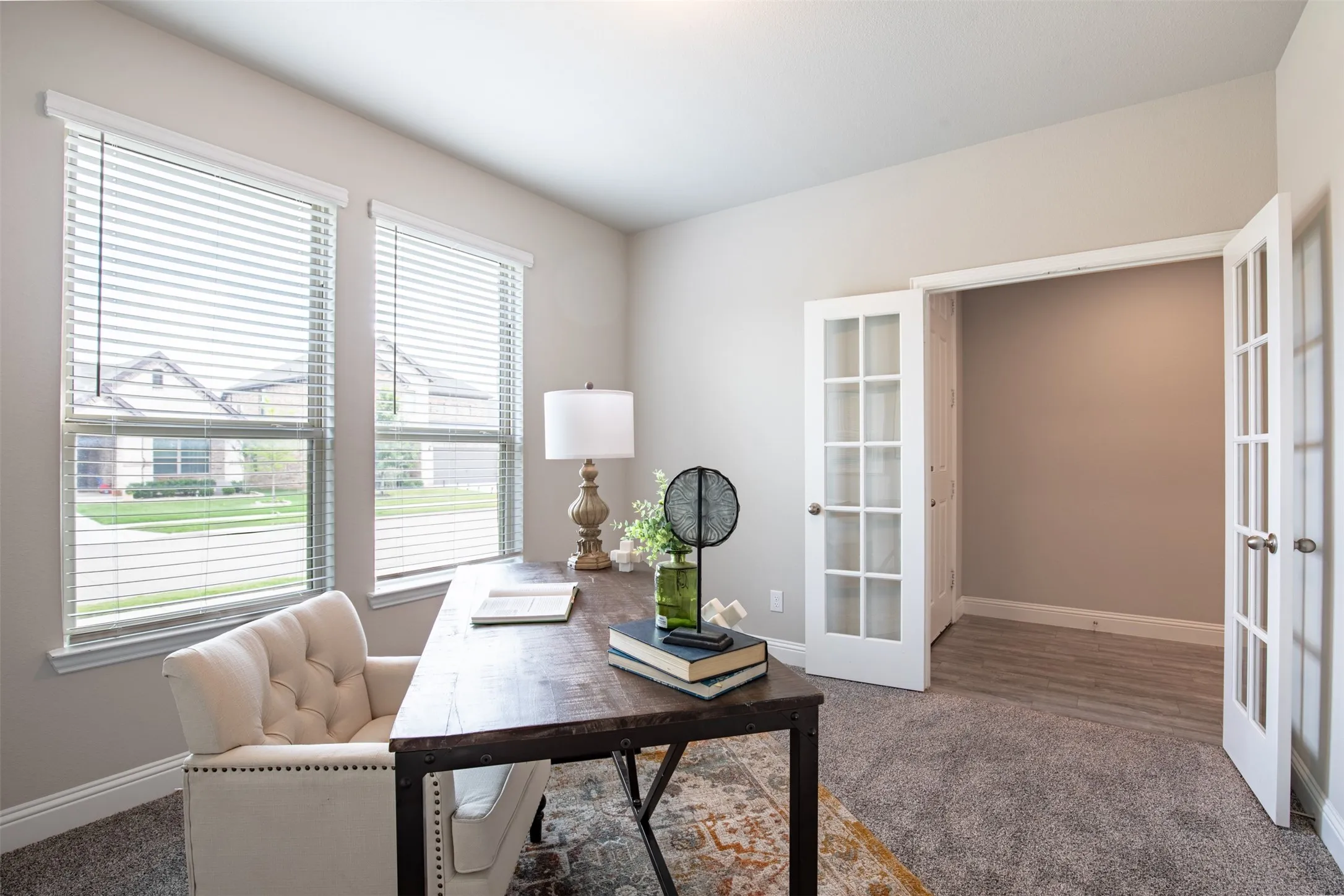 This large office is located right off of the foyer. The french doors are great for working from home when quiet is needed.  Plenty of natural light.