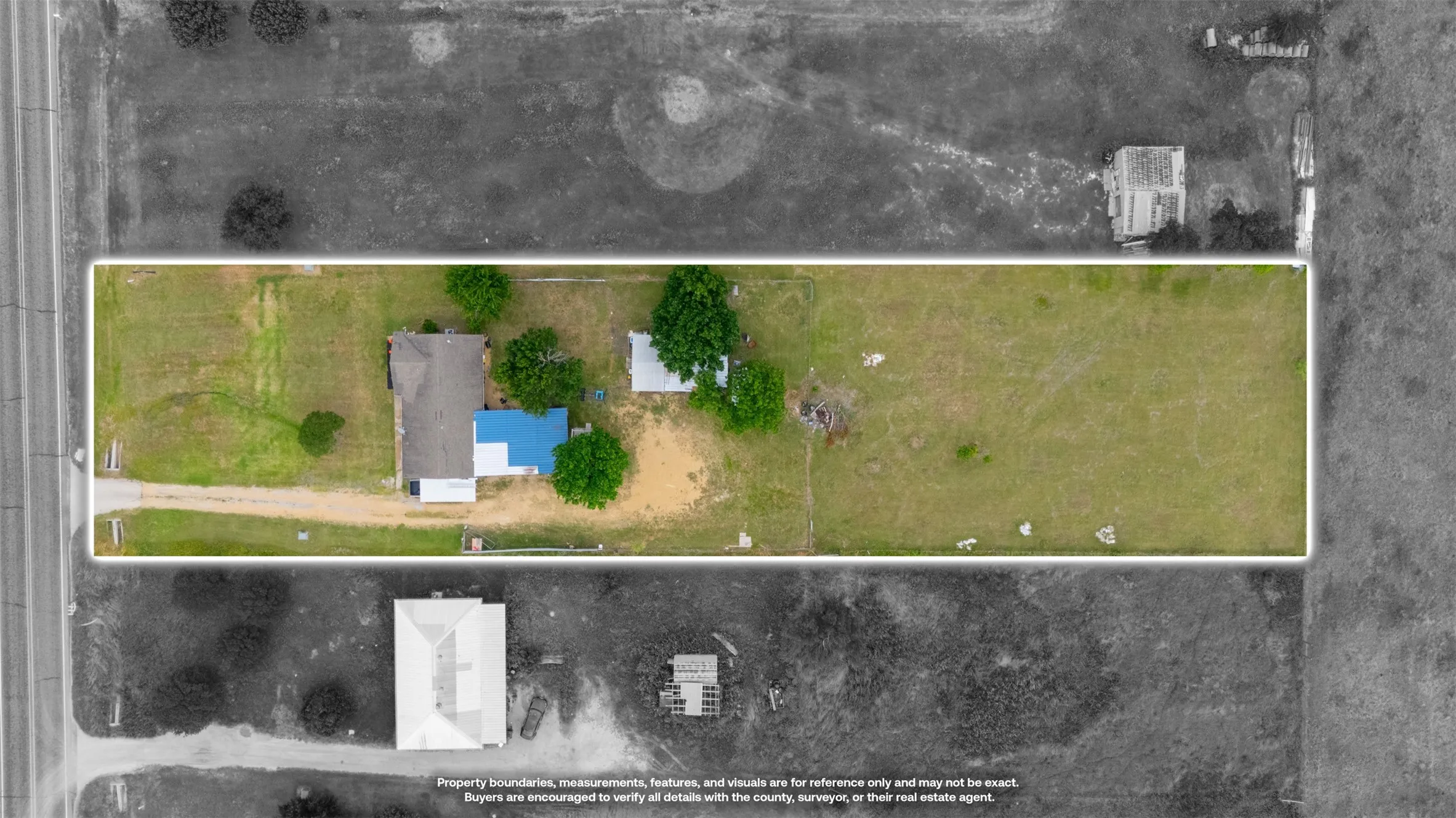 Expansive rectangular parcel with a long, private driveway