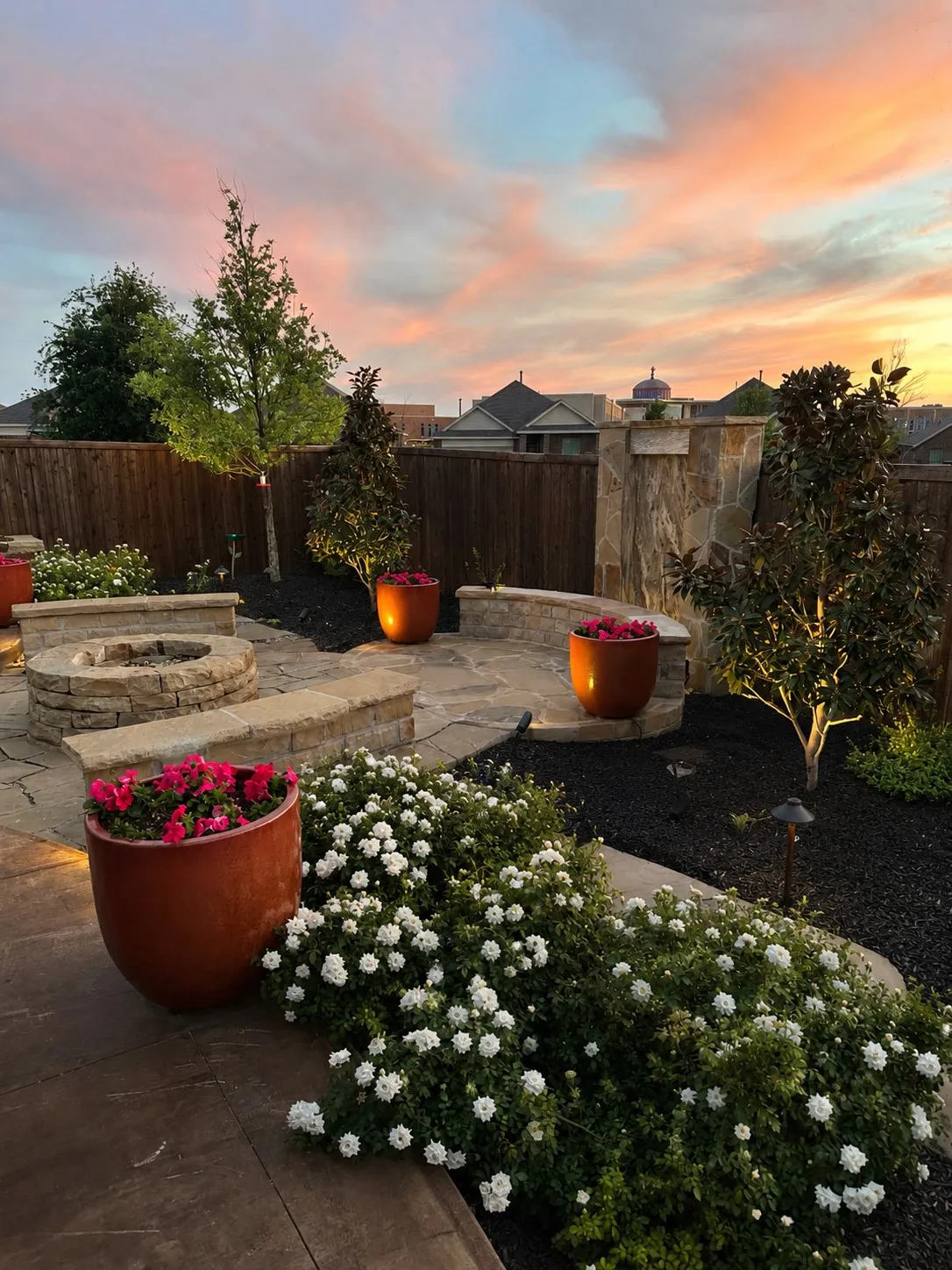 Backyard with night lighting