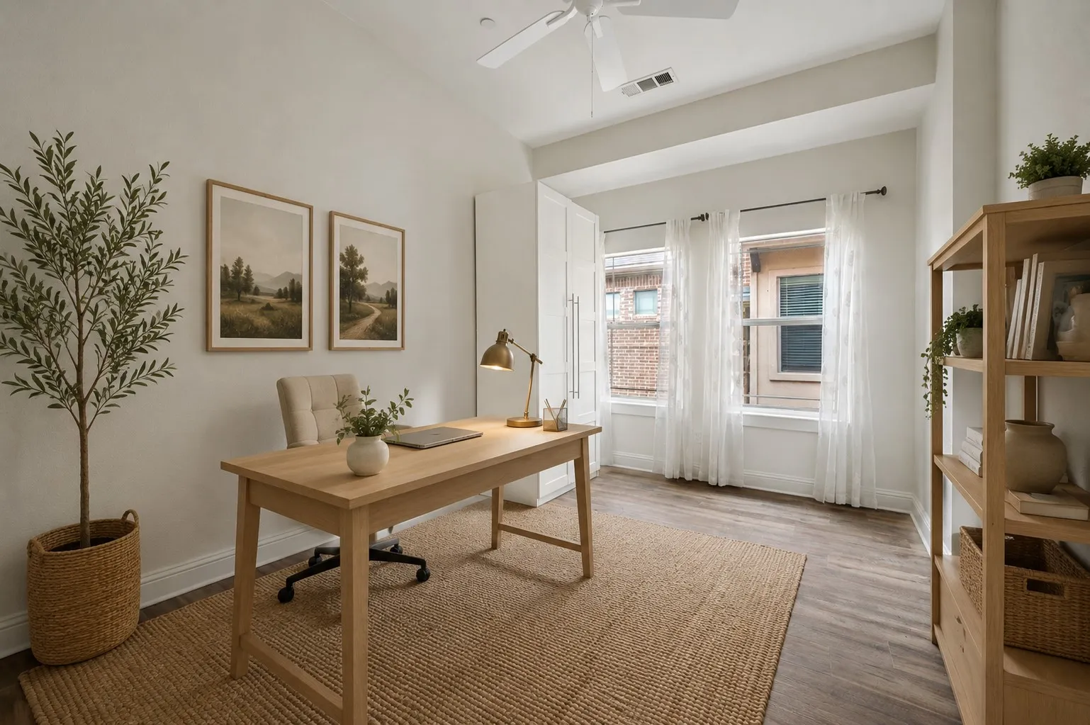 Virtually Staged office is on the second floor.