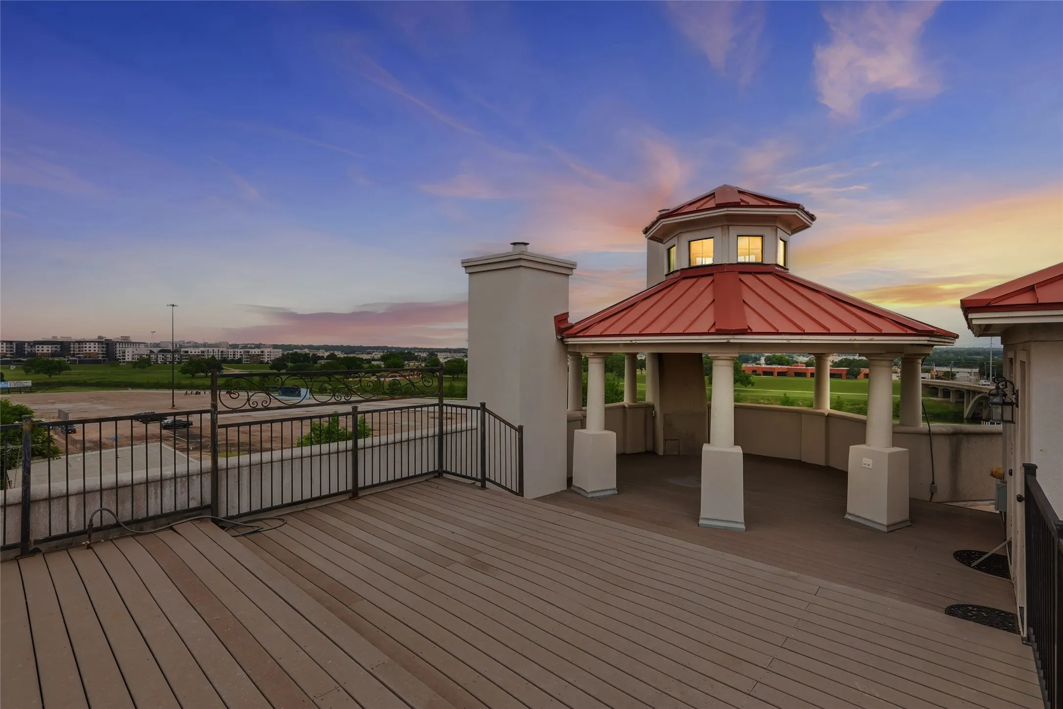 Sunset on the rooftop patio.Enjoy the views