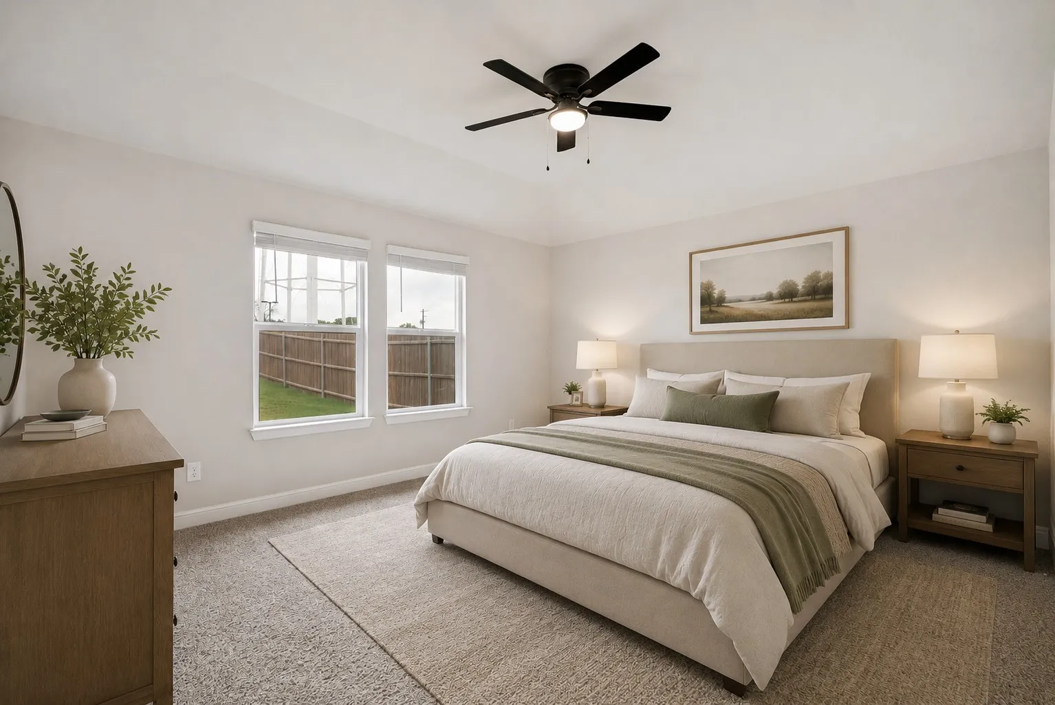 Virtually staged primary bedroom