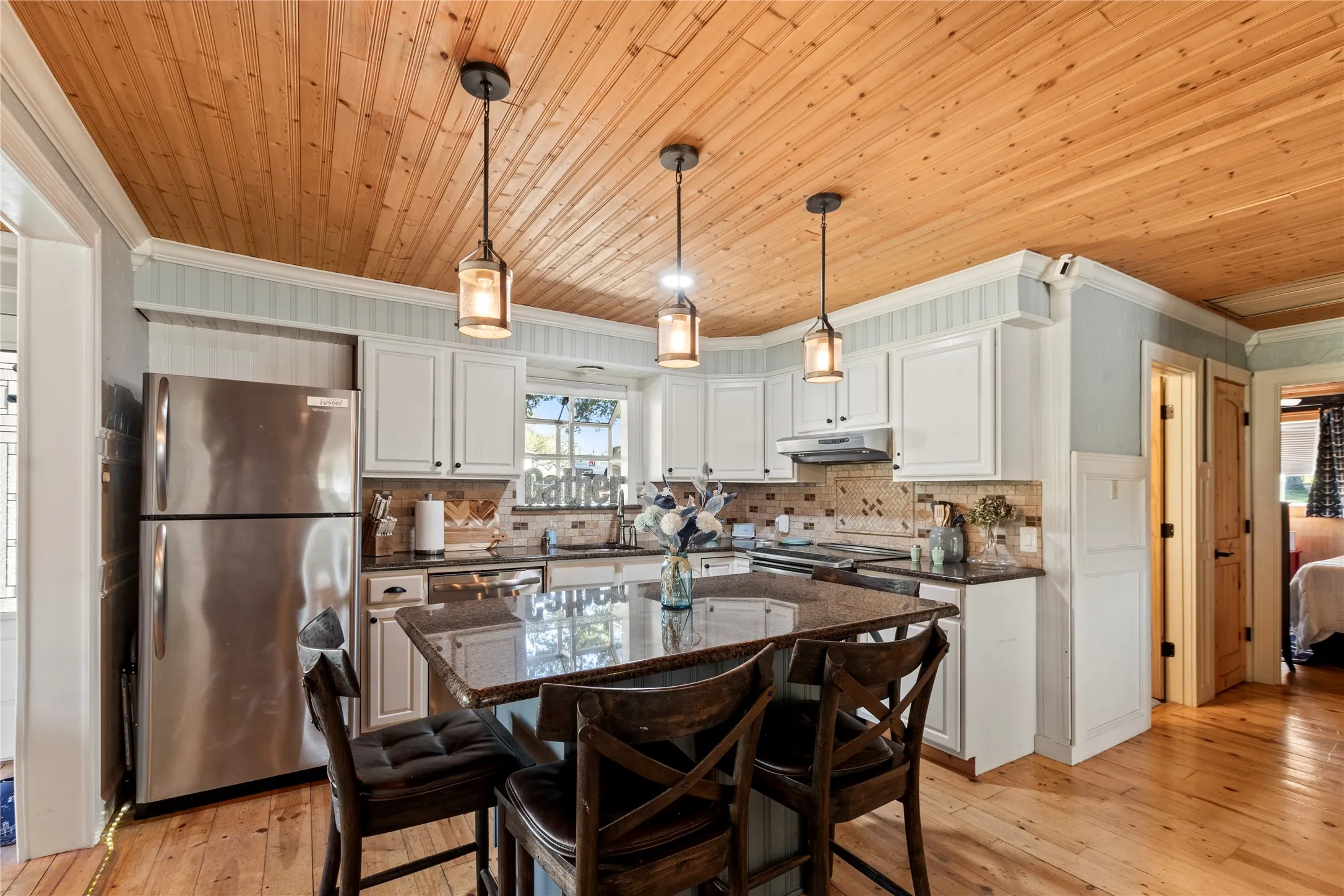 Kitchen with granite countertops and open flow for entertaining