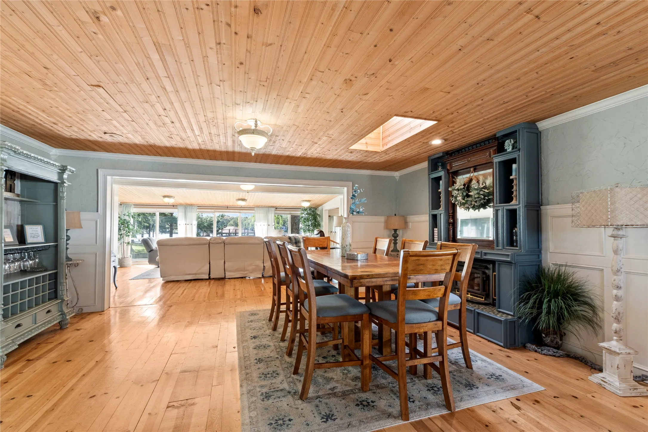 Dining area with scenic lake views and natural light