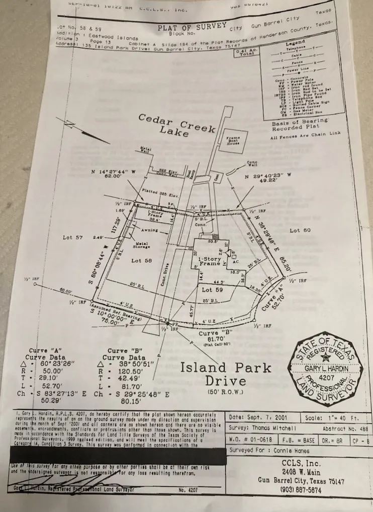 Plat of Survey. Detailing property boundaries, dimensions, and geographical features