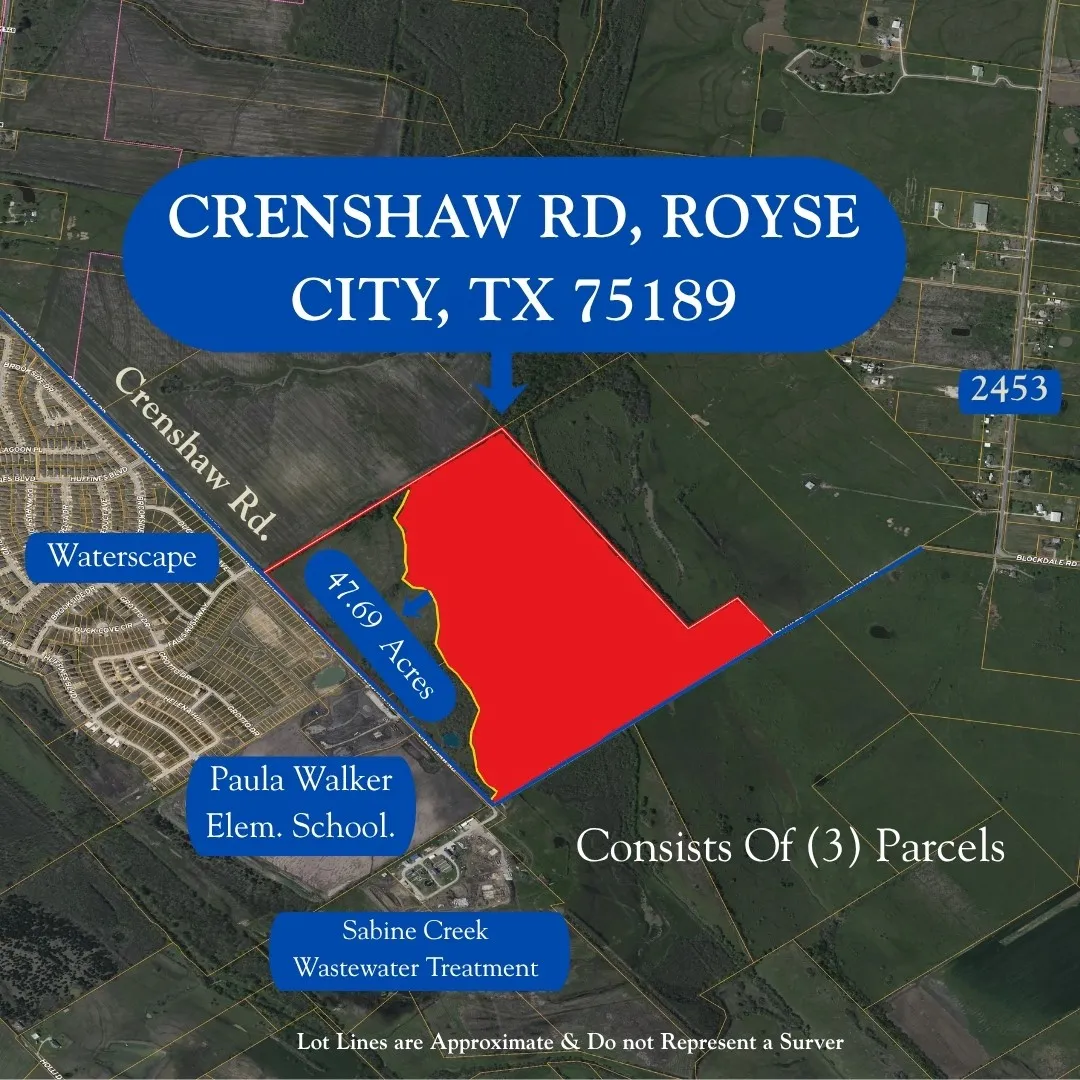 Unimproved Land For Sale in Rockwall County , 47.69+- Crenshaw Road, Royse City, Texas 75189, 0, 0, Garage spaces, 0 Sqft, built in 0, mls#21244357, Real Estate Agent in Royse City, Homes For Sale in Rockwall county, Homes For Sale in Royse City, Realtor in Royse City Texas, Real Estate Brokerage Independent Realty Texas, Luminita Cordes Realtor