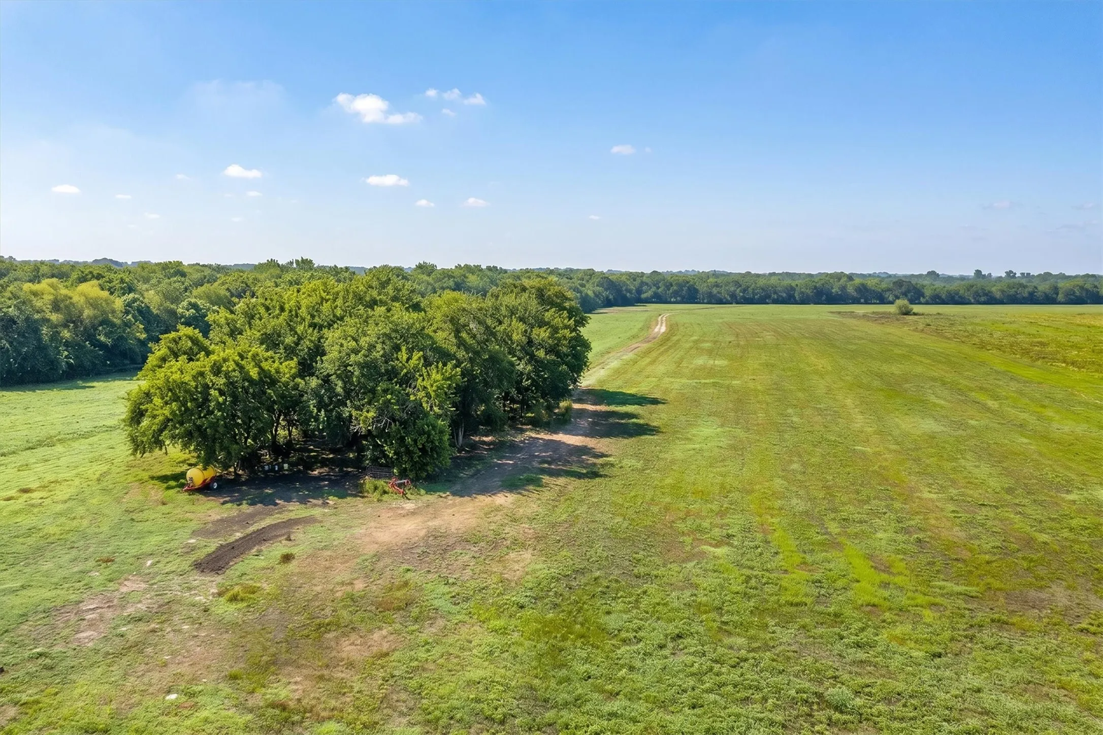 Expansive agricultural land featuring a tree line and cleared fields