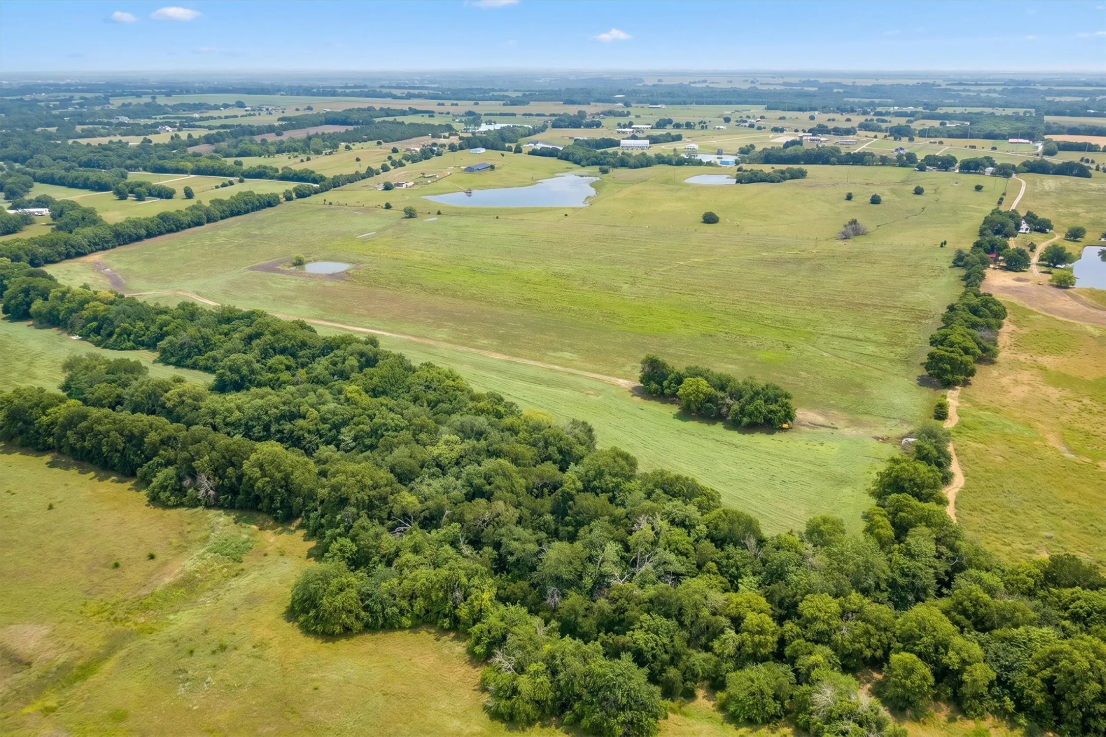 Expansive acreage featuring established tree lines, open pastures, and multiple ponds