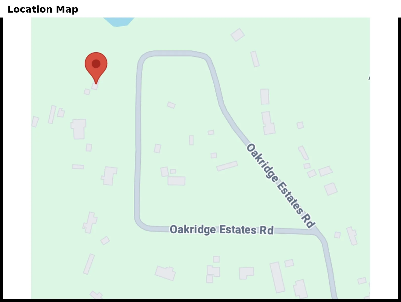 Location Map. Illustrating the geographical placement of the property within Oakridge Estates Rd