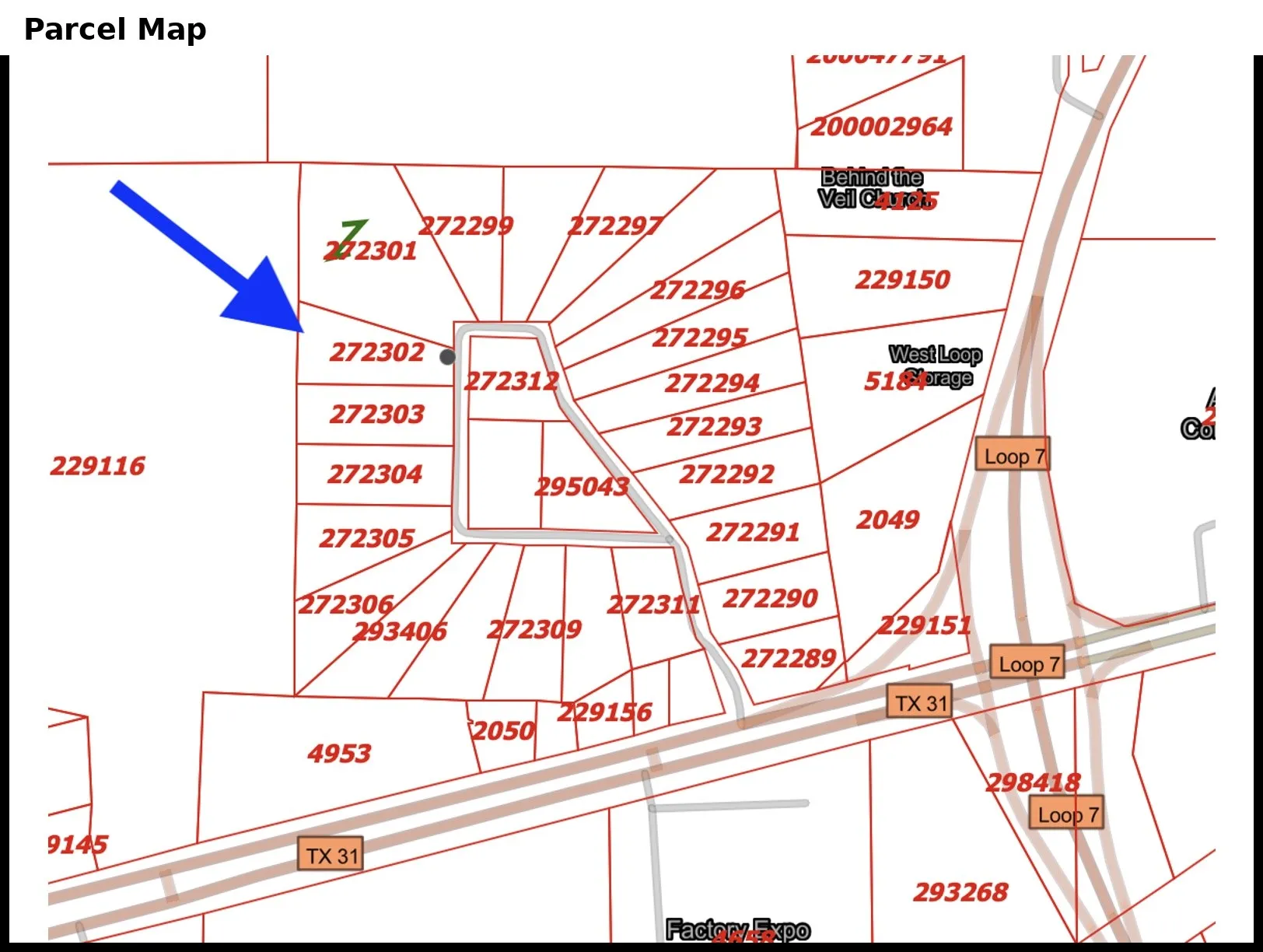 Parcel Map. Illustrating property divisions and identifying parcel 272302