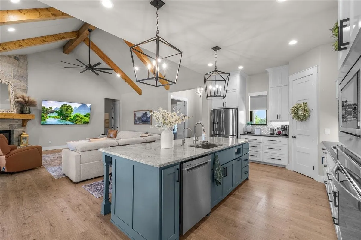 Open-concept kitchen and living area.