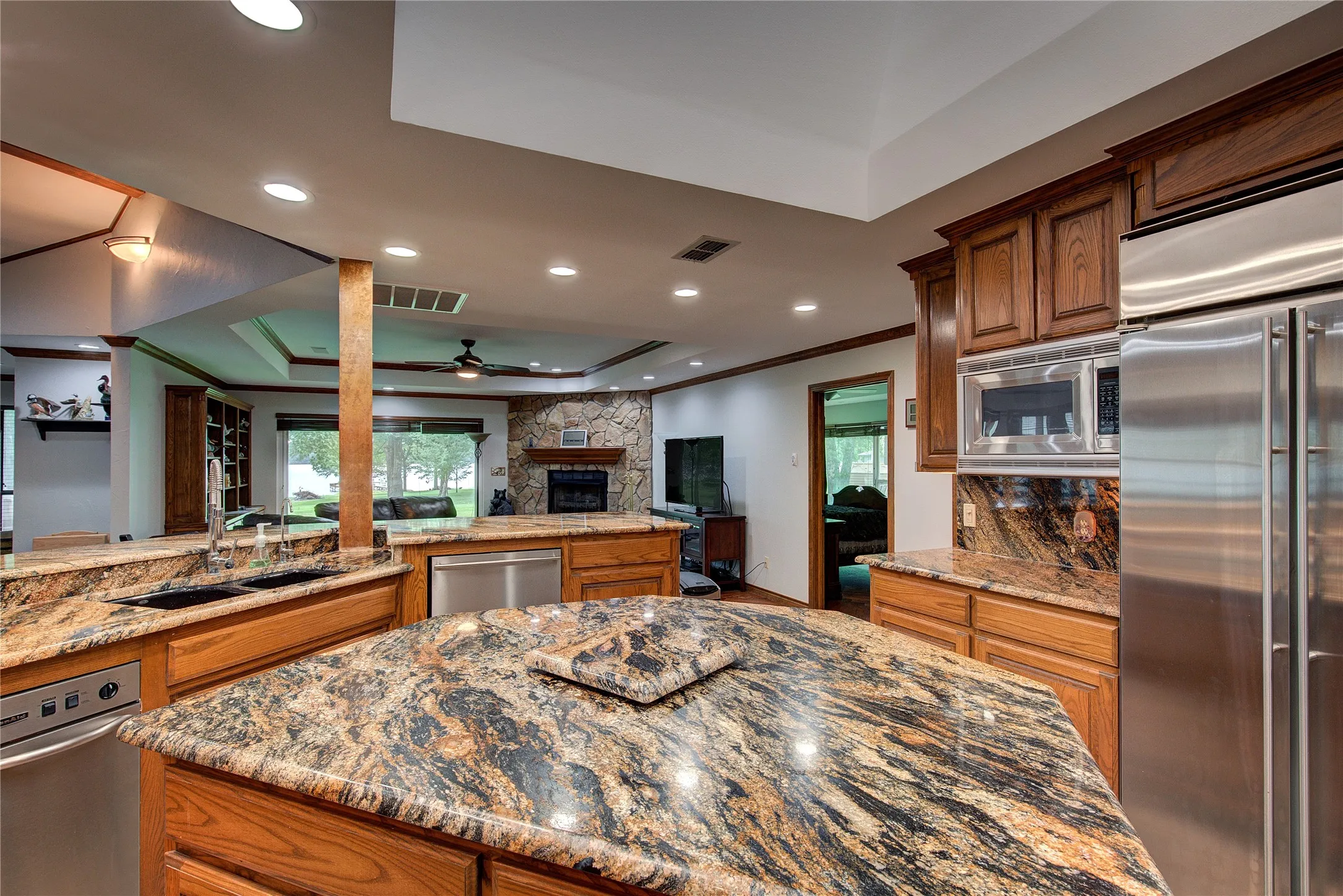 Kitchen has tons of storage space, built-in microwave