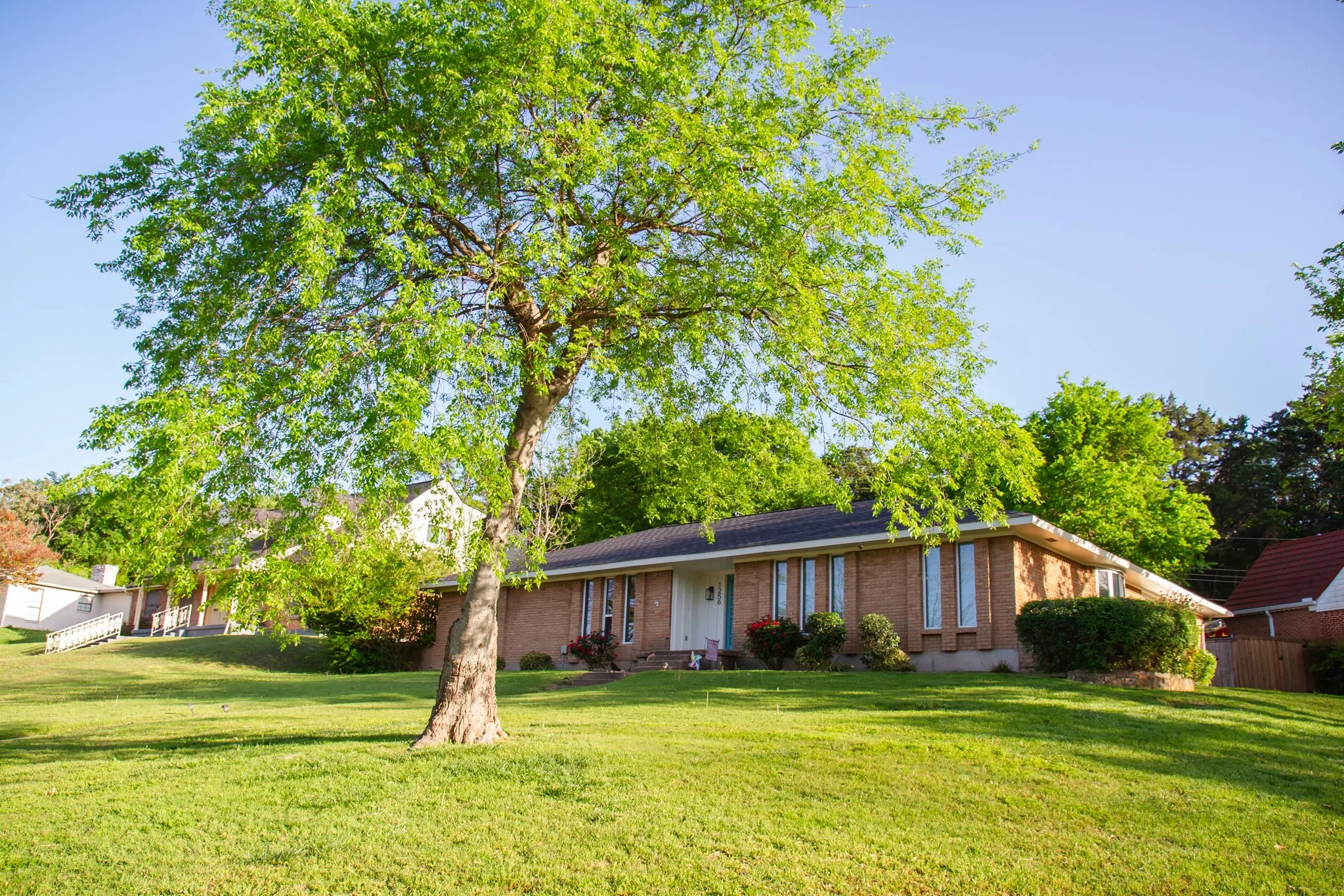 Ranch-style house featuring a front yard and brick siding