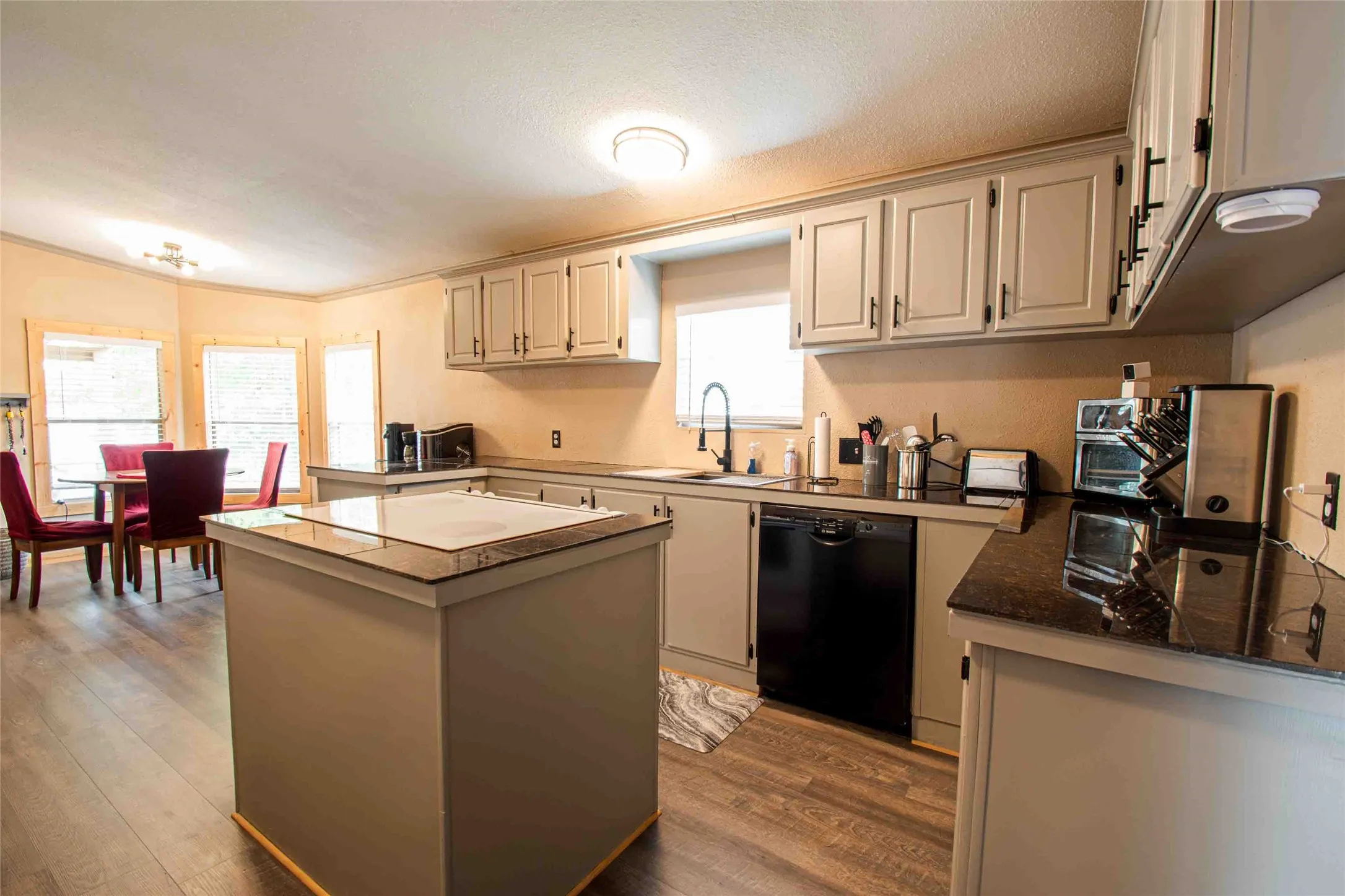 open updated kitchen and dining area