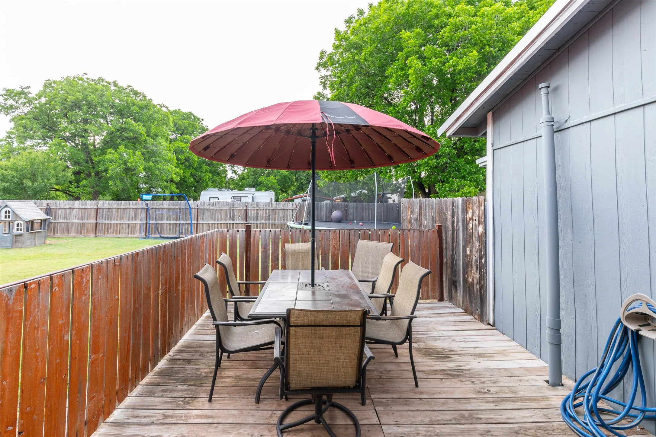 Private backyard featuring a wood deck and privacy fencing
