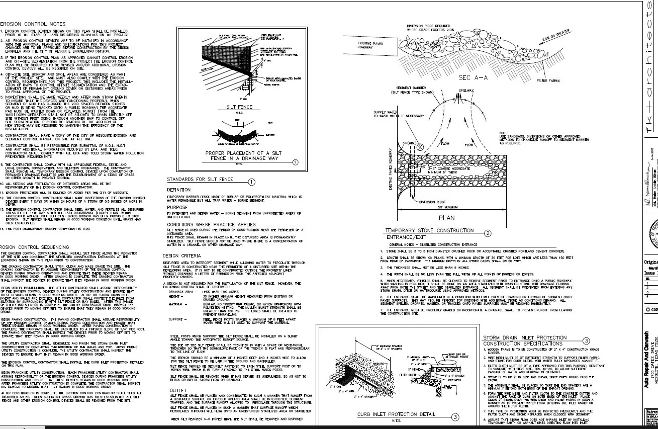 Engineering Plan. Illustrating erosion control notes and specifications for the property