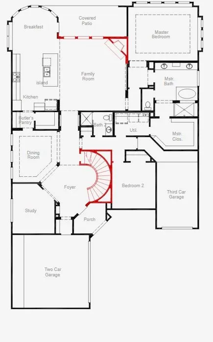 Lockhart first floor fireplace and curved stairs