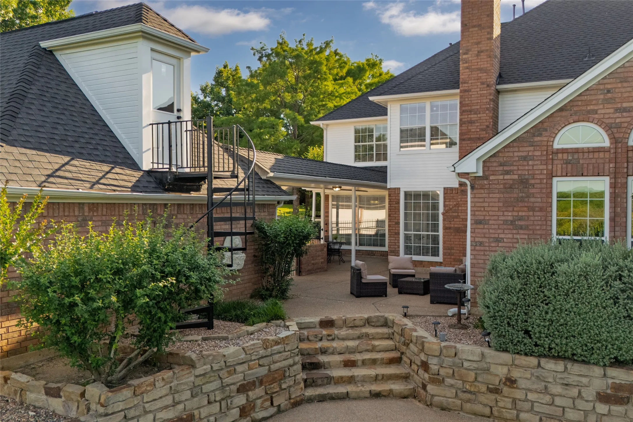 Another view of the patio areas with beautiful stonework.