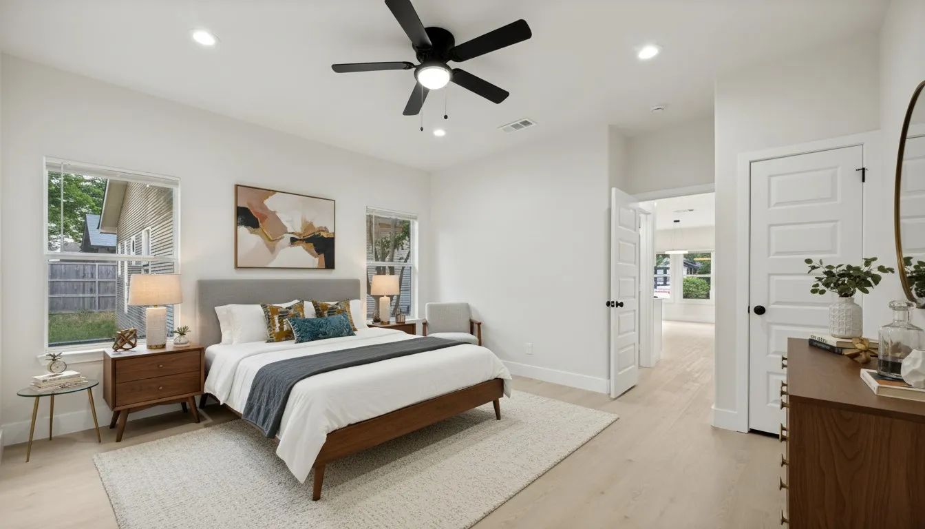 Virtually staged primary bedroom