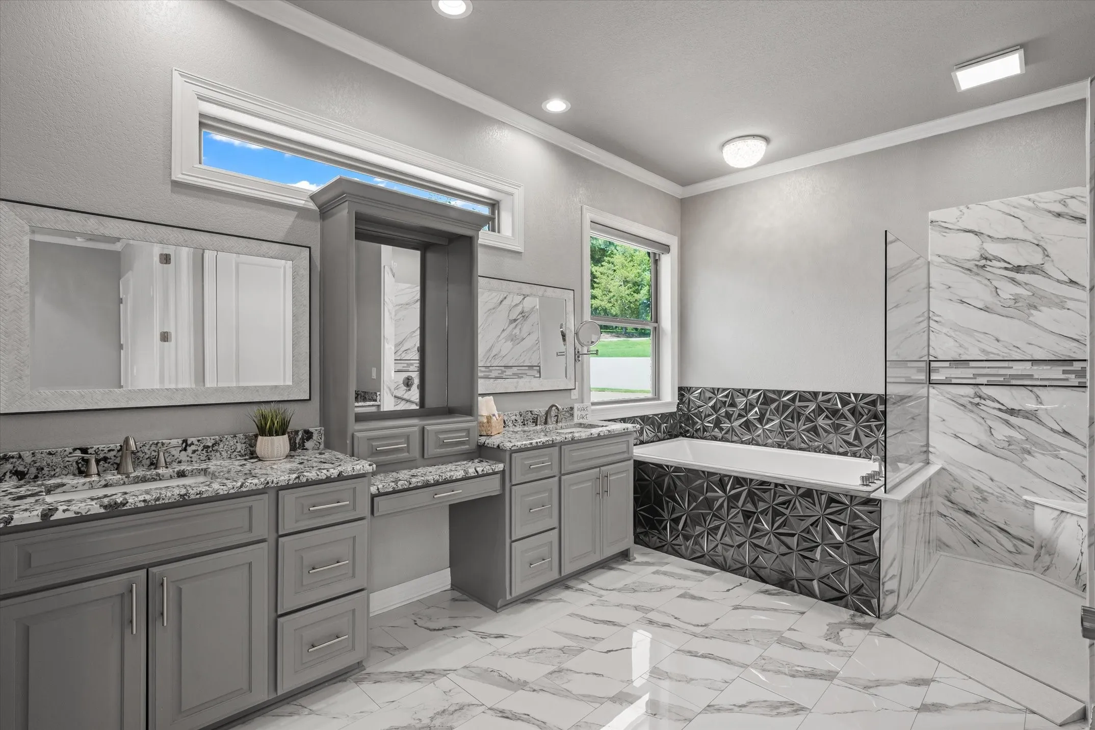 Primary bath with soaker jet tub and huge walk-in shower with double shower heads