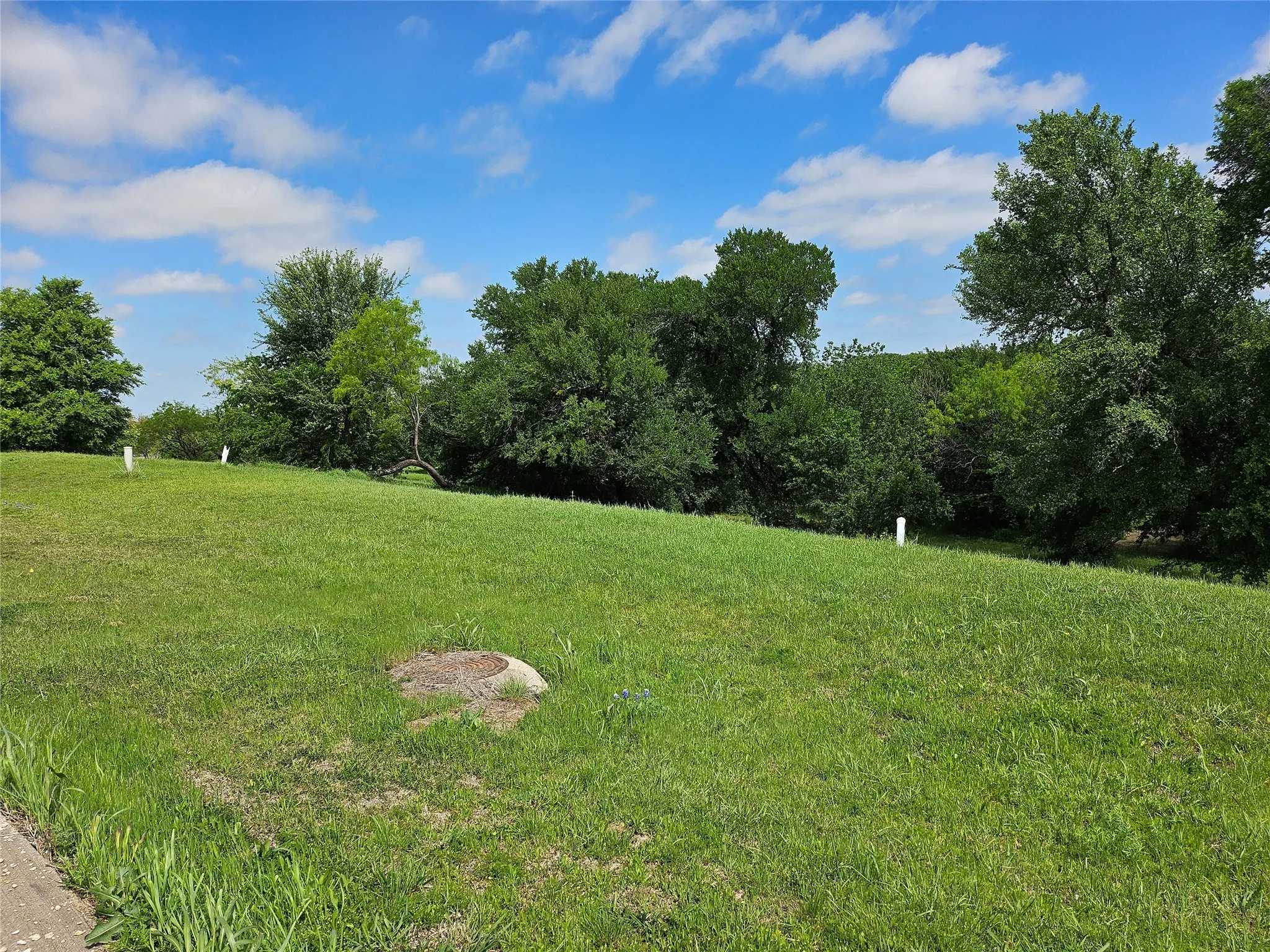 Expansive green space featuring a gentle slope