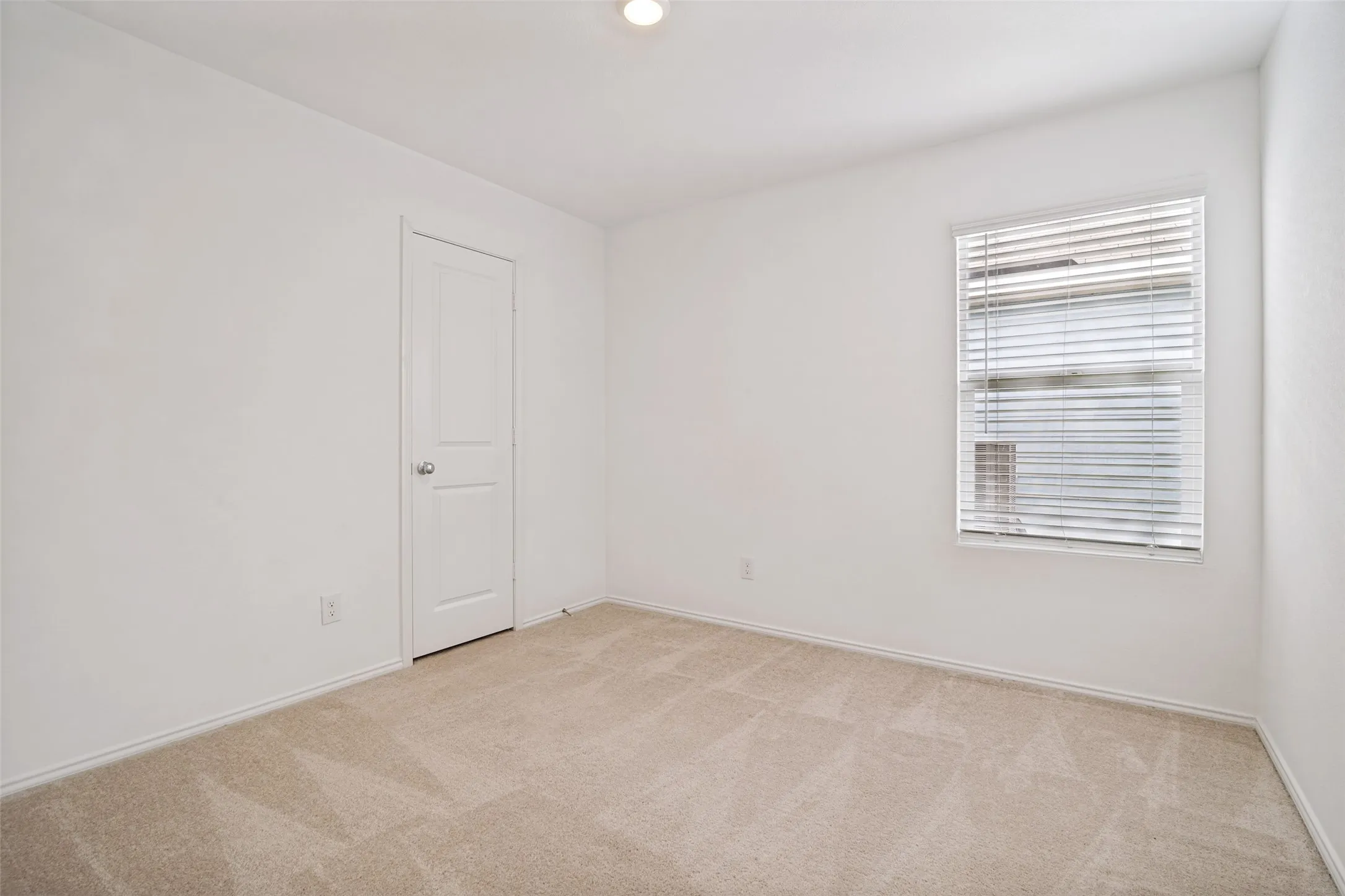Neutral tone carpeting with white baseboards throughout