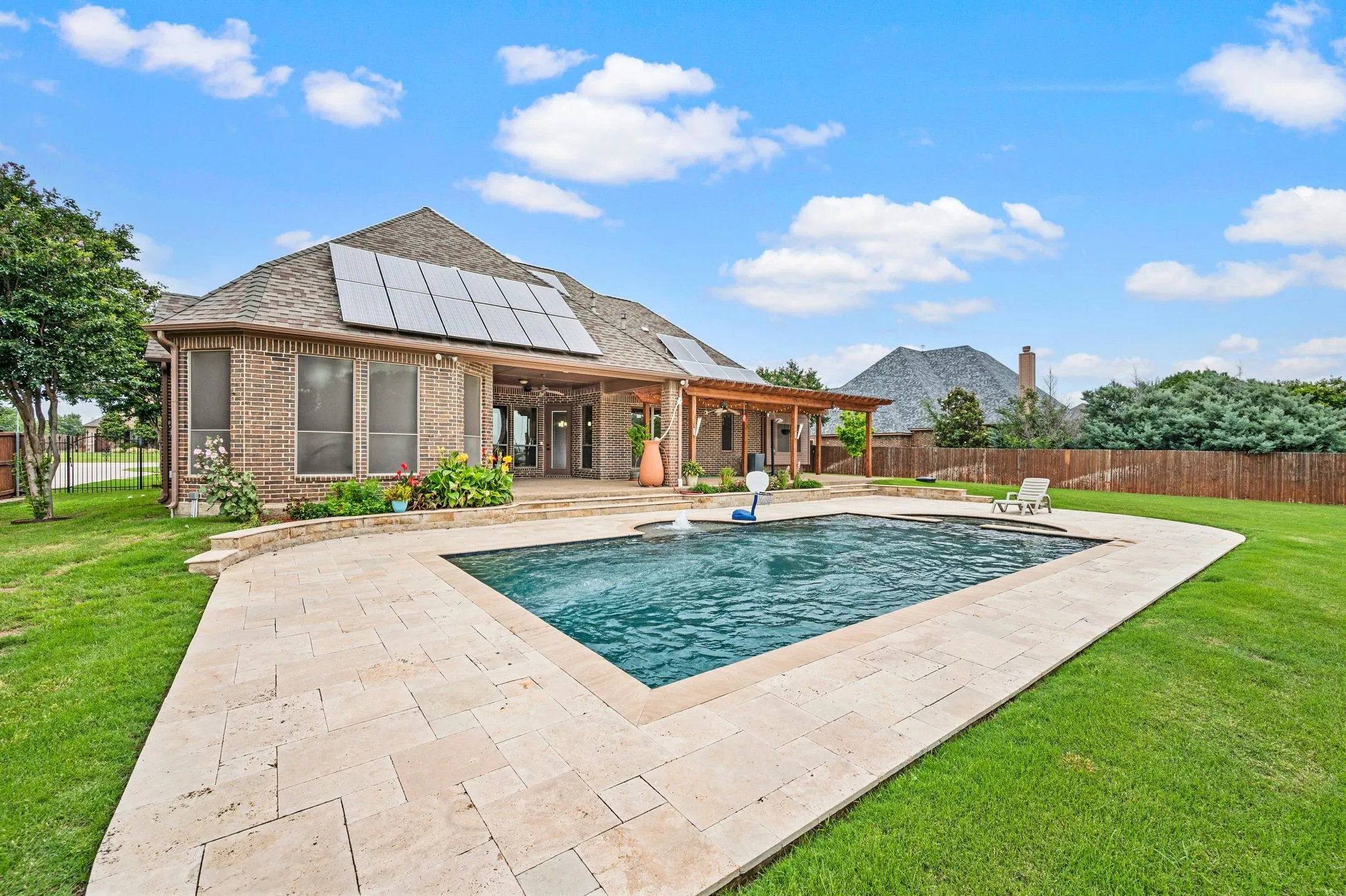 This lap pool is heated and has an automated chlorine feeder.