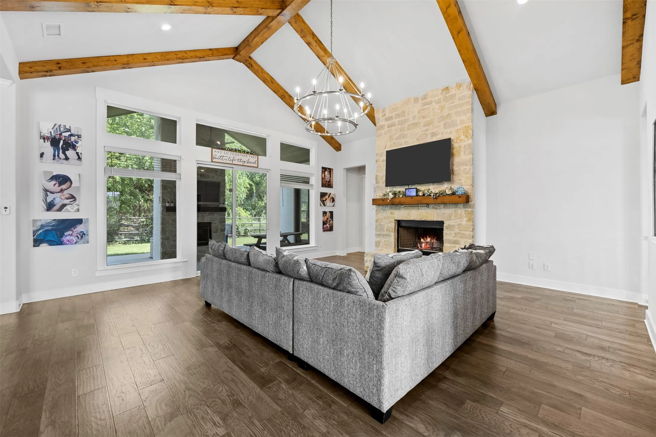 Floor To Ceiling Stone on Fireplace
