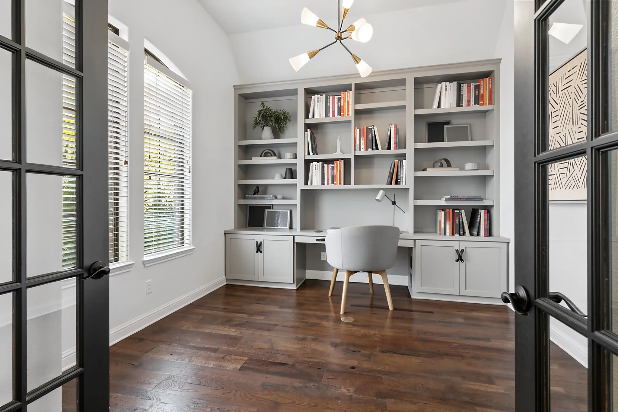 Virtually Staged - Office with built-ins and French Doors