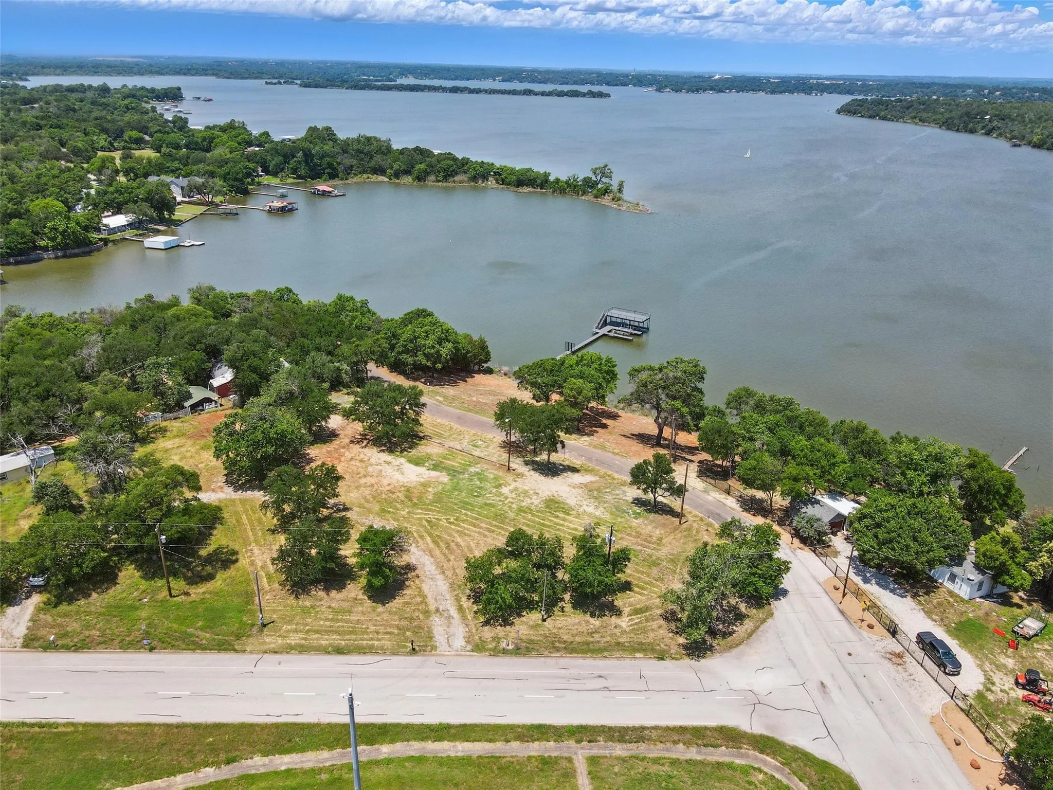 Bird's eye view of a nearby body of water