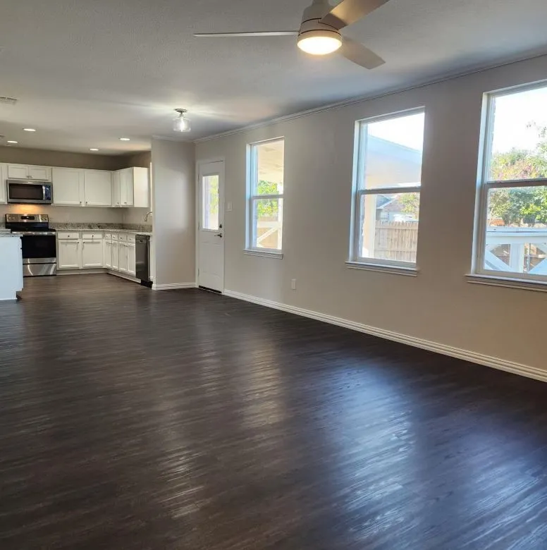 living, dining, kitchen space