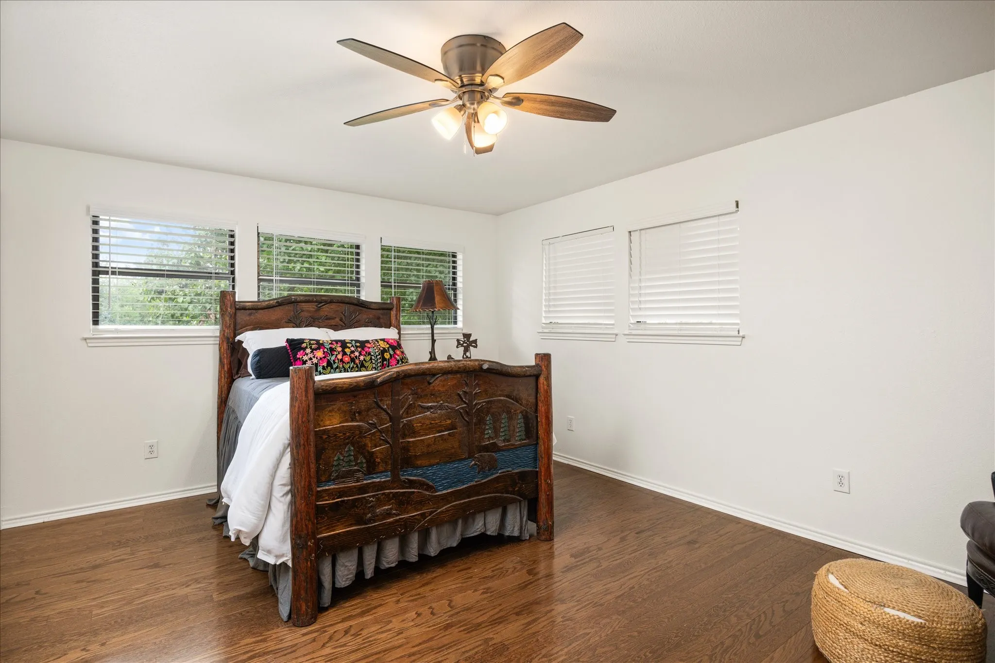 Bedroom featuring light wood-finish flooring and white walls