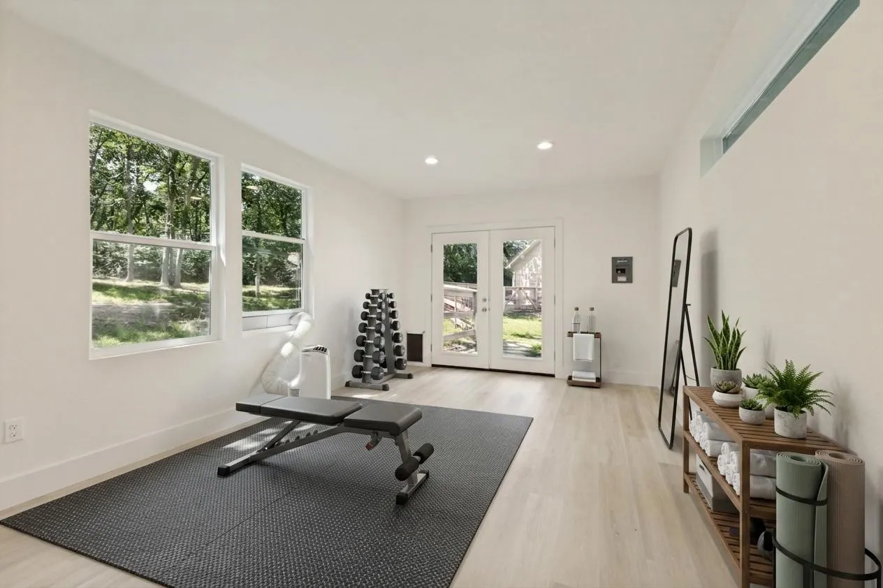 VIRTUALLY STAGED as an amazing home gym!