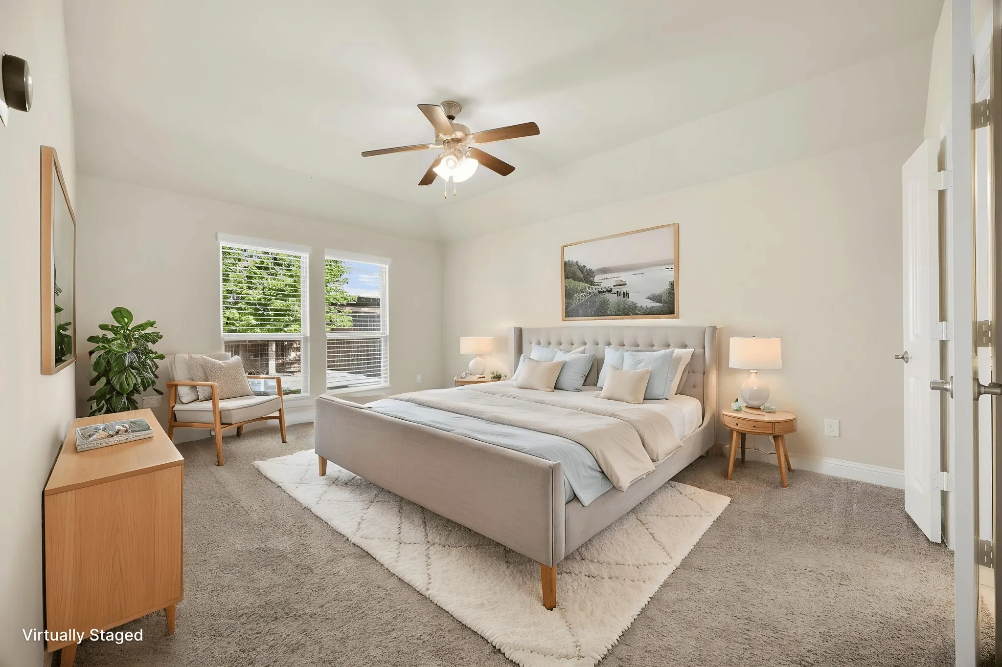 Light and bright primary bedroom.