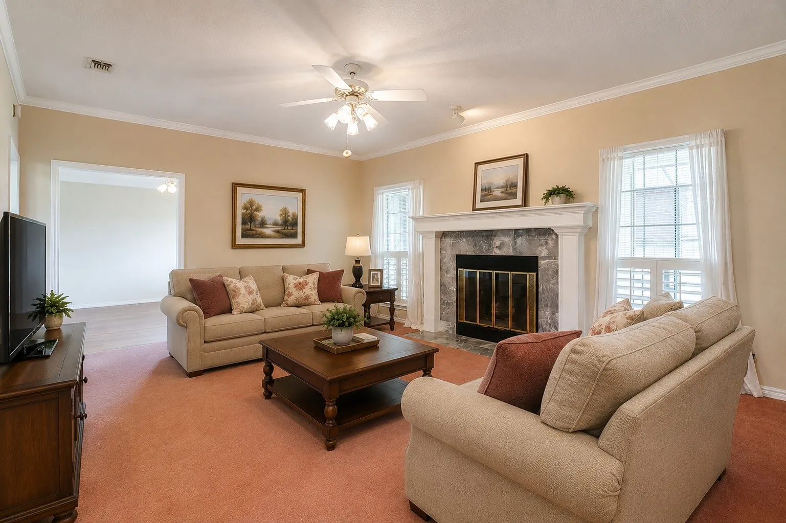 Virtually staged living room.