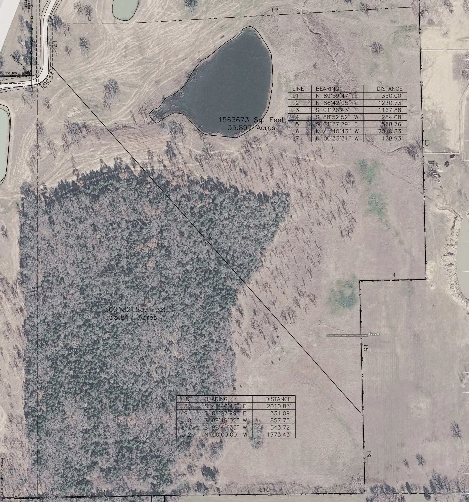 Survey Plat. Displaying property boundaries, acreage, and metes and bounds data
