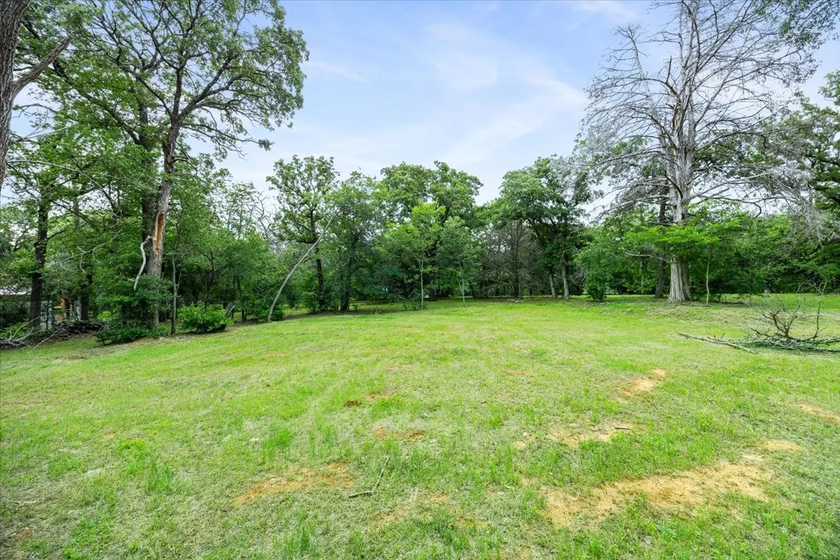 Expansive grassy area surrounded by numerous mature trees
