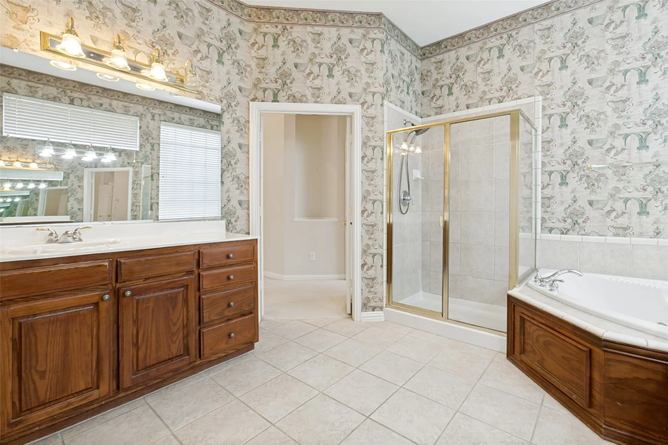 Separate soaking tub and shower