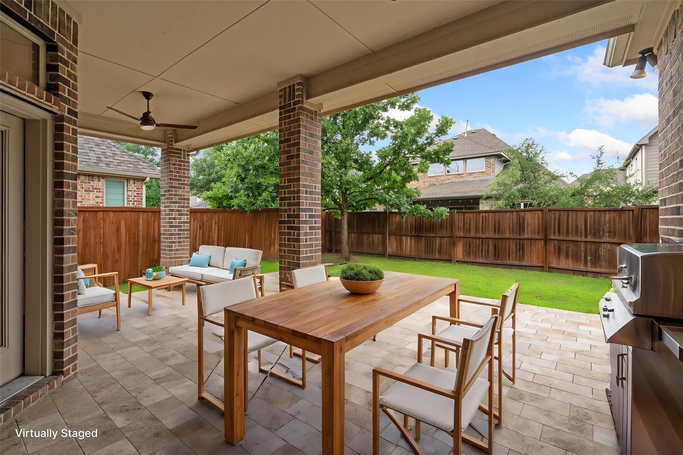 Virtually staged to showcase its full potential, the oversized extended covered patio is designed for effortless outdoor living, offering the perfect setting for morning coffee, weekend BBQs, and evening gatherings with family and friends in a comfortable, shaded retreat.