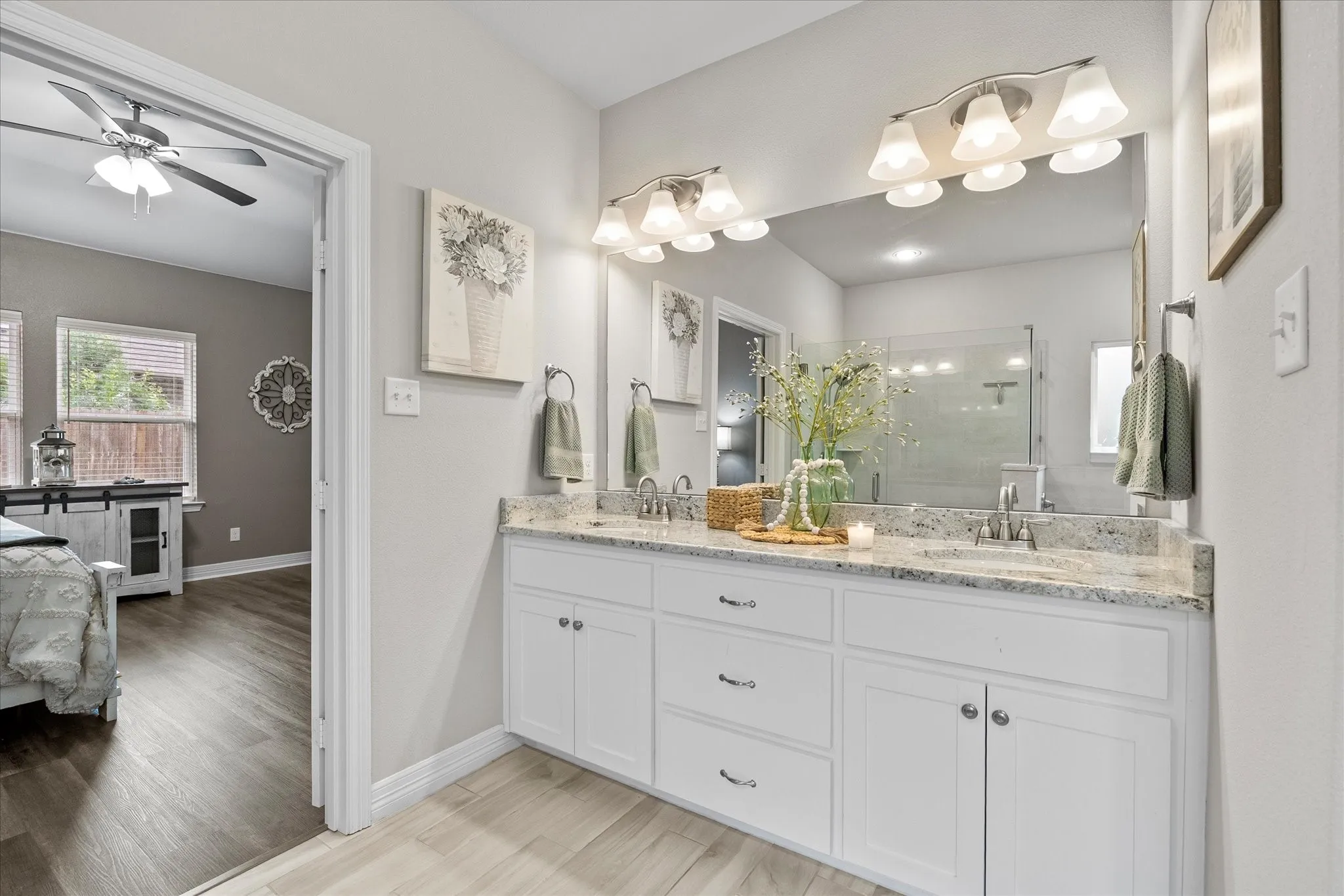 Master bath opens onto master bedroom