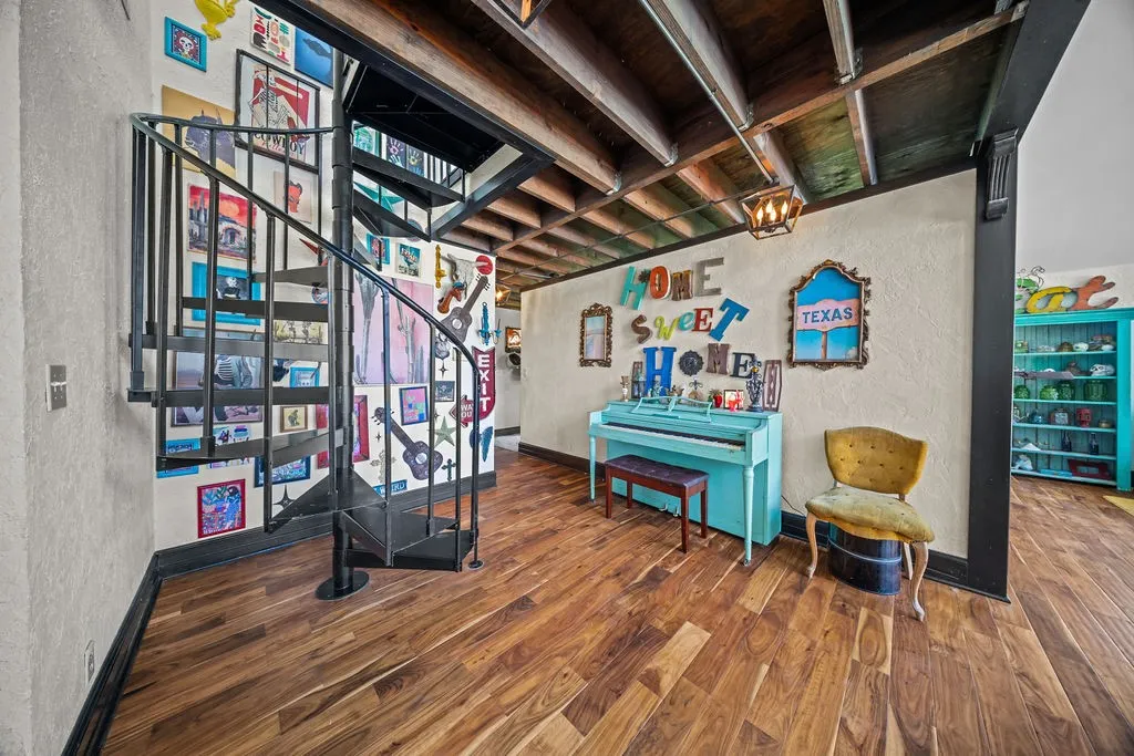Fun beamed ceiling adds architectural interest