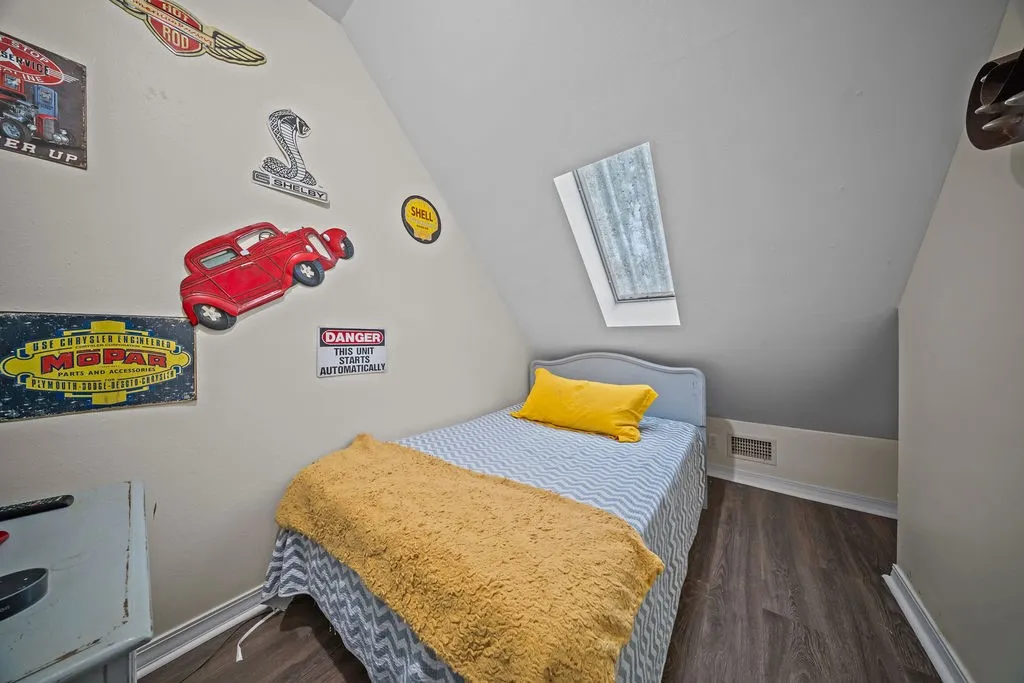 Located upstairs the smaller of 2 bedrooms/bonus rooms/storage space upstairs