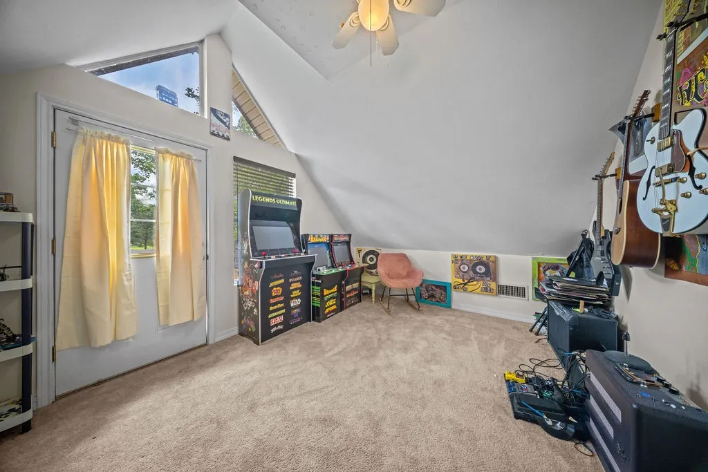 Located upstairs the larger of 2 bedrooms/bonus rooms upstairs