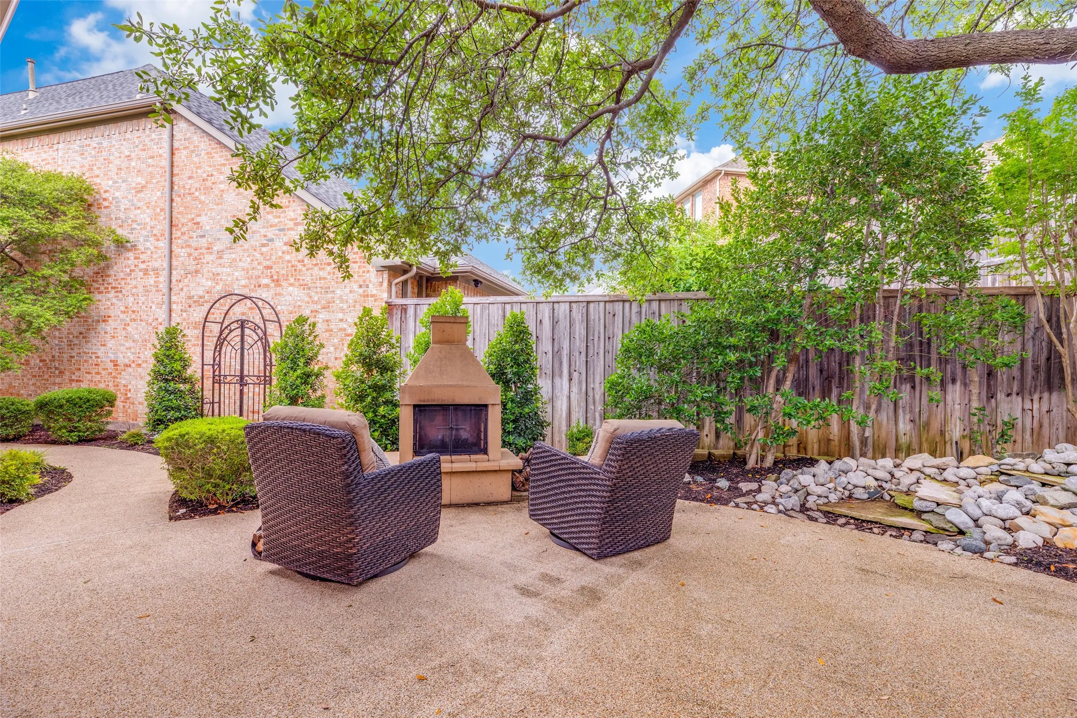 backyard patio with fireplace